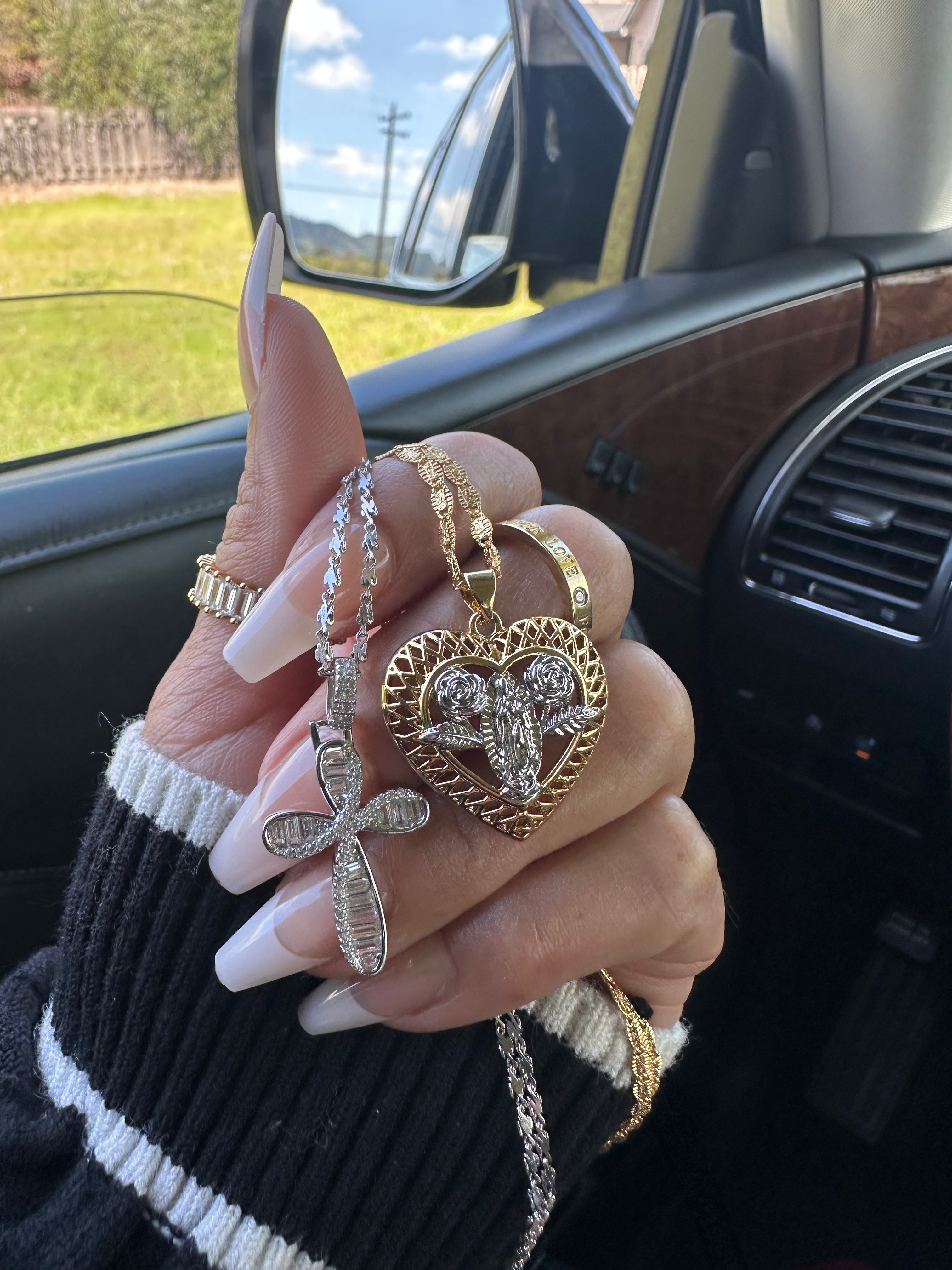 Dual Tone Mary Heart Necklace Set