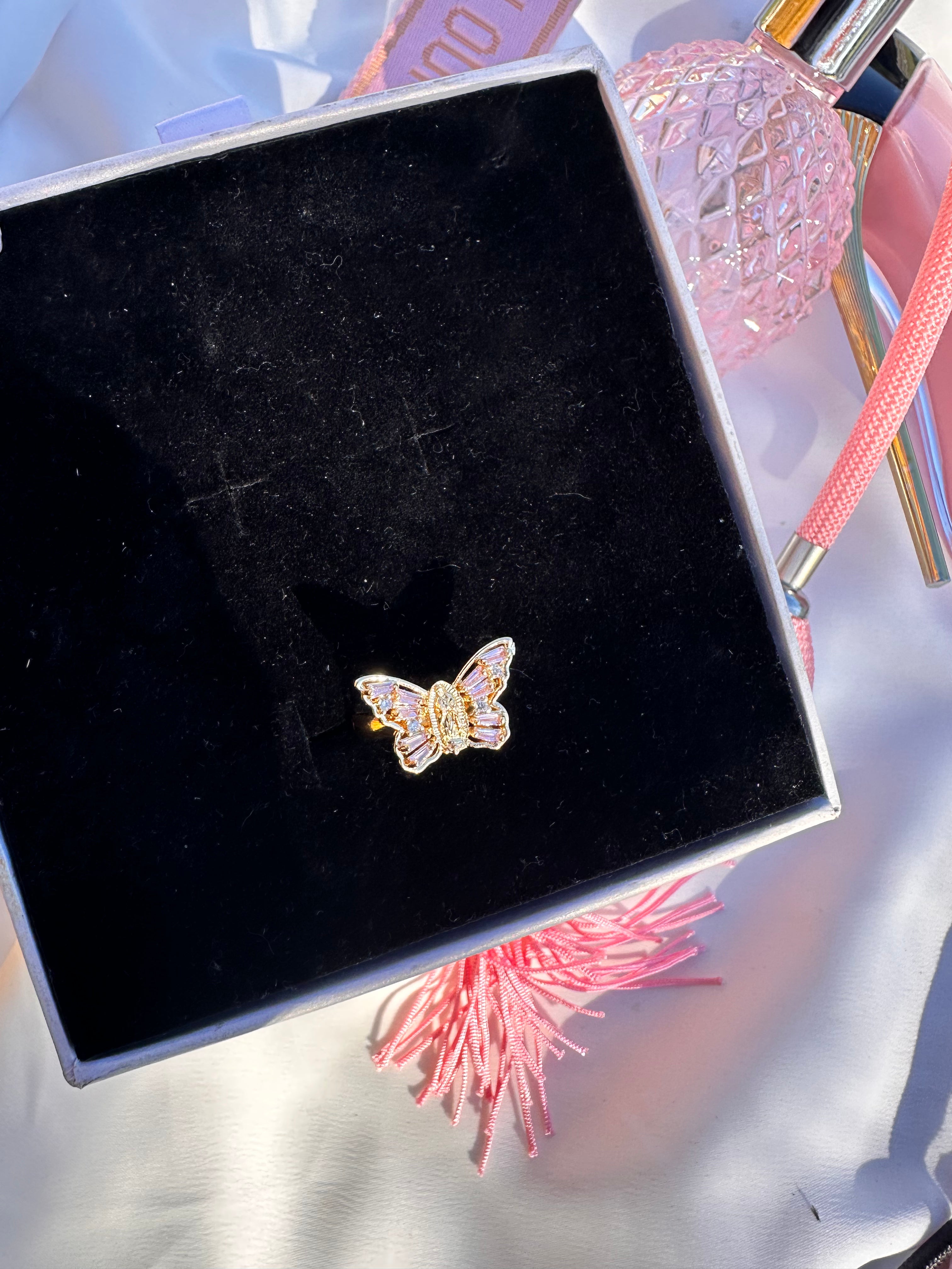 Pink Virgin Mary Butterfly Ring