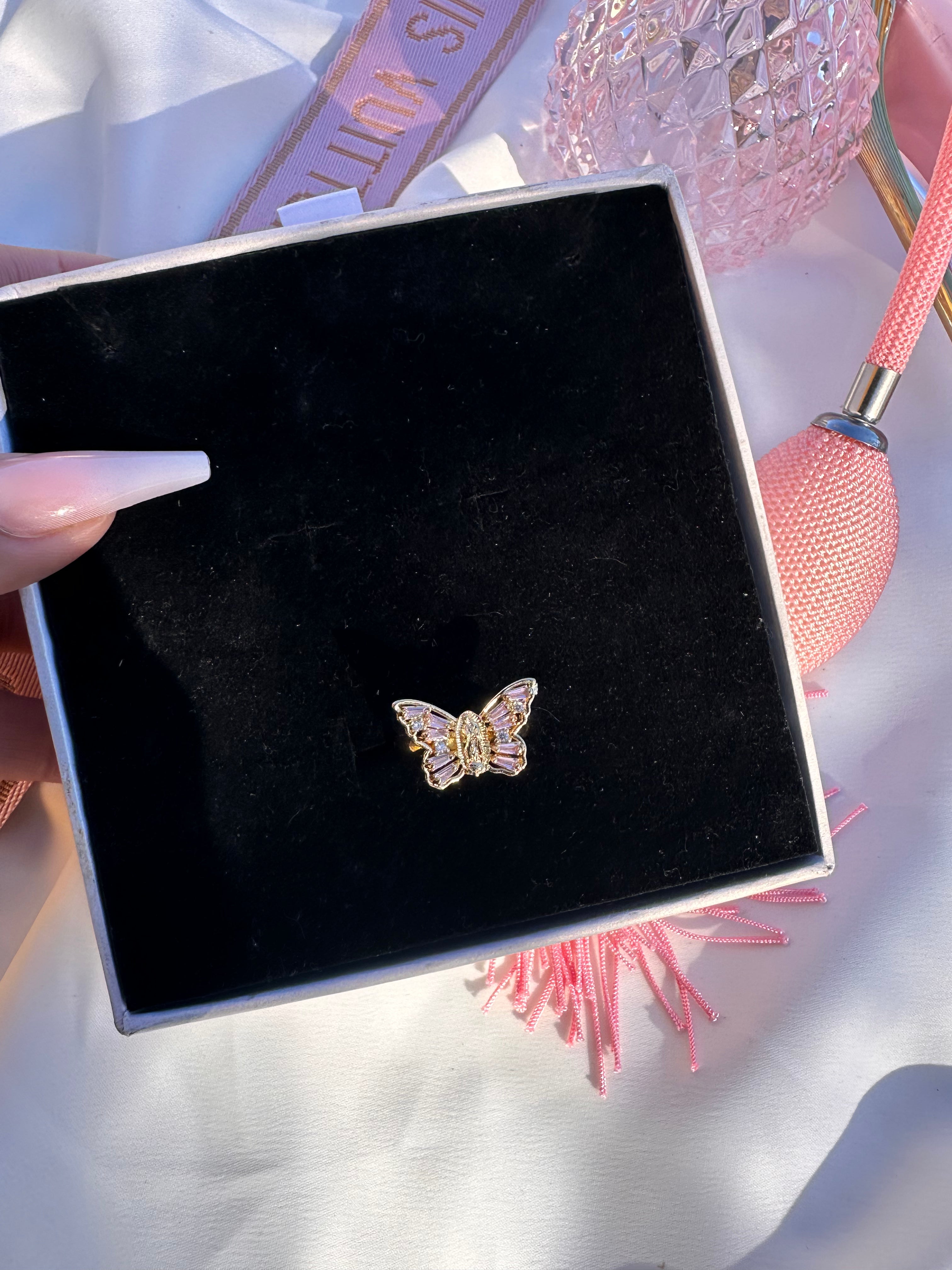 Pink Virgin Mary Butterfly Ring