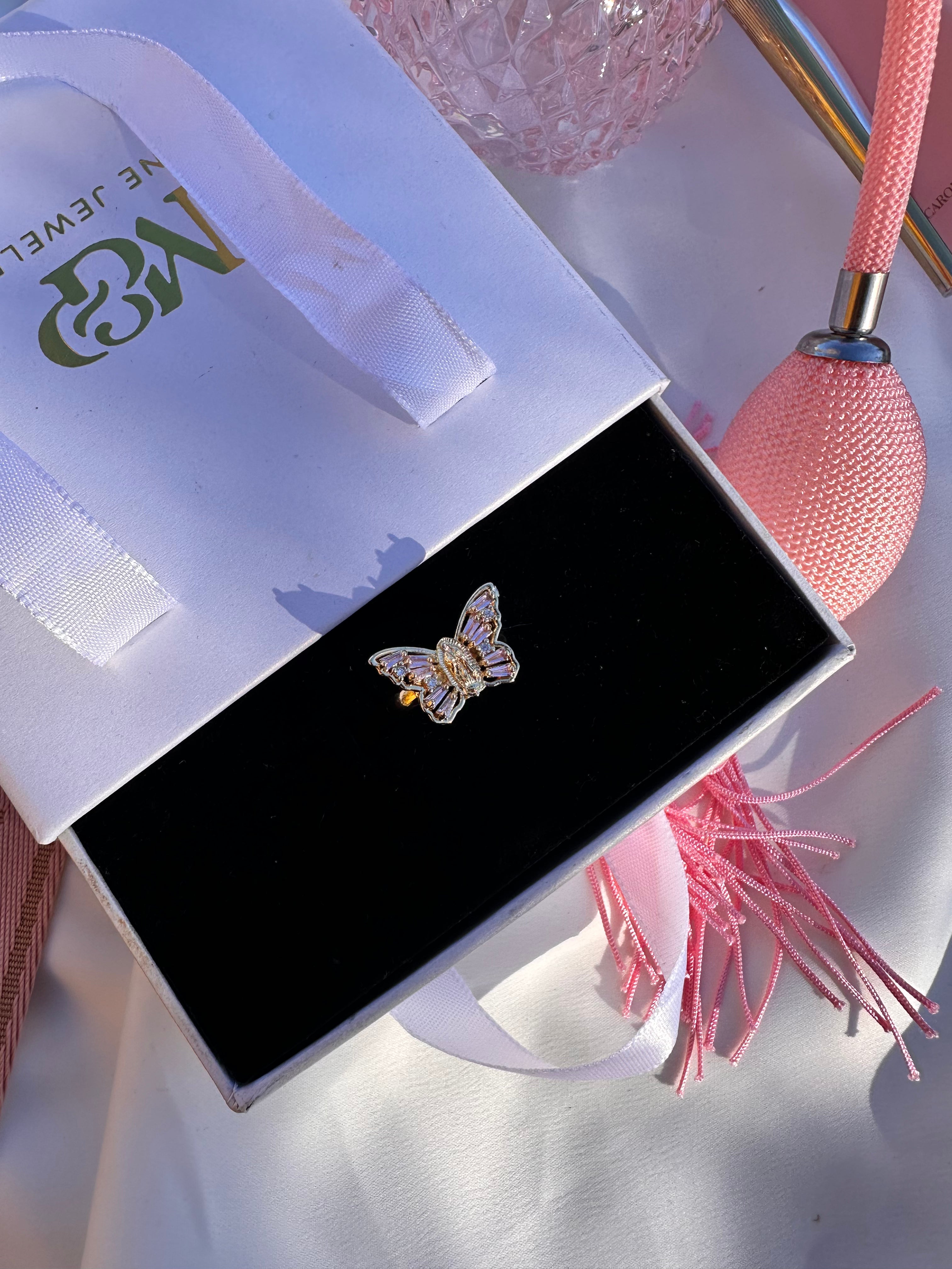 Pink Virgin Mary Butterfly Ring