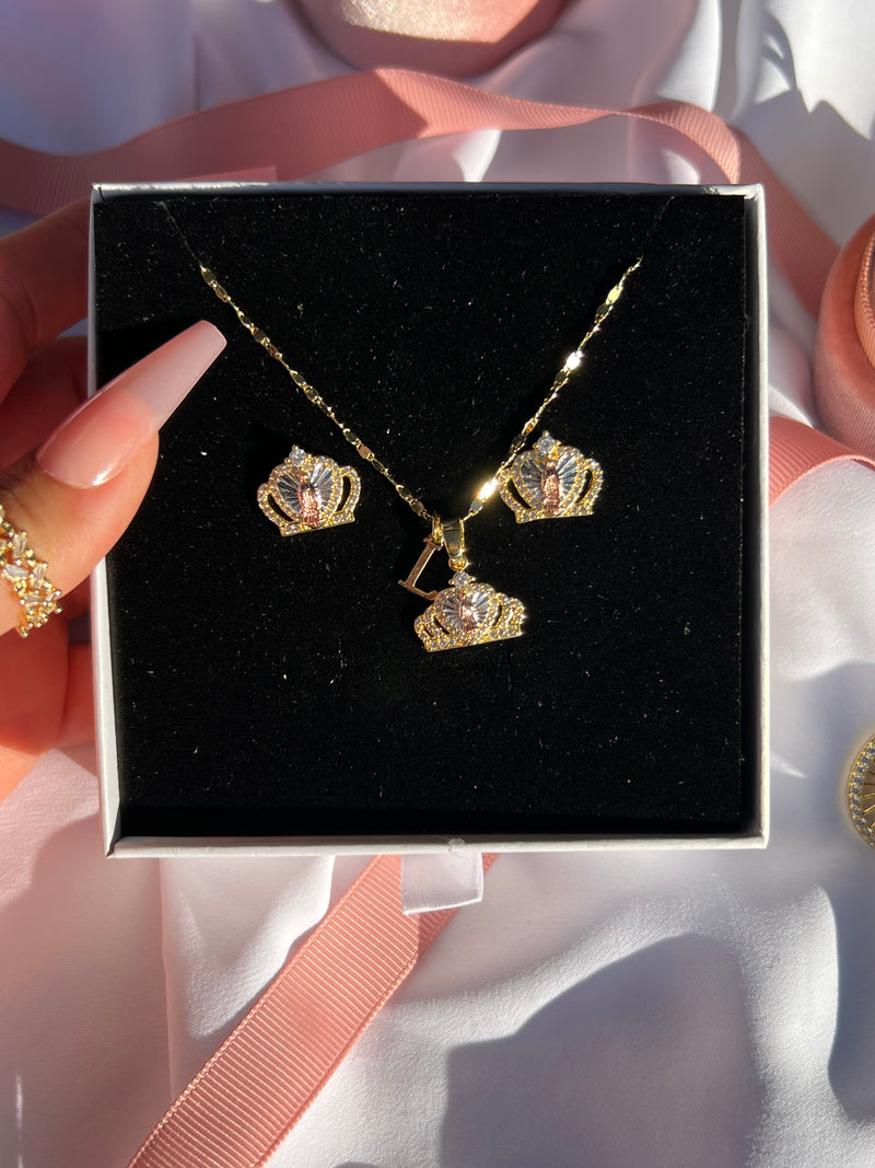 Virgencita Tiara Necklace Set (Custom Initial)