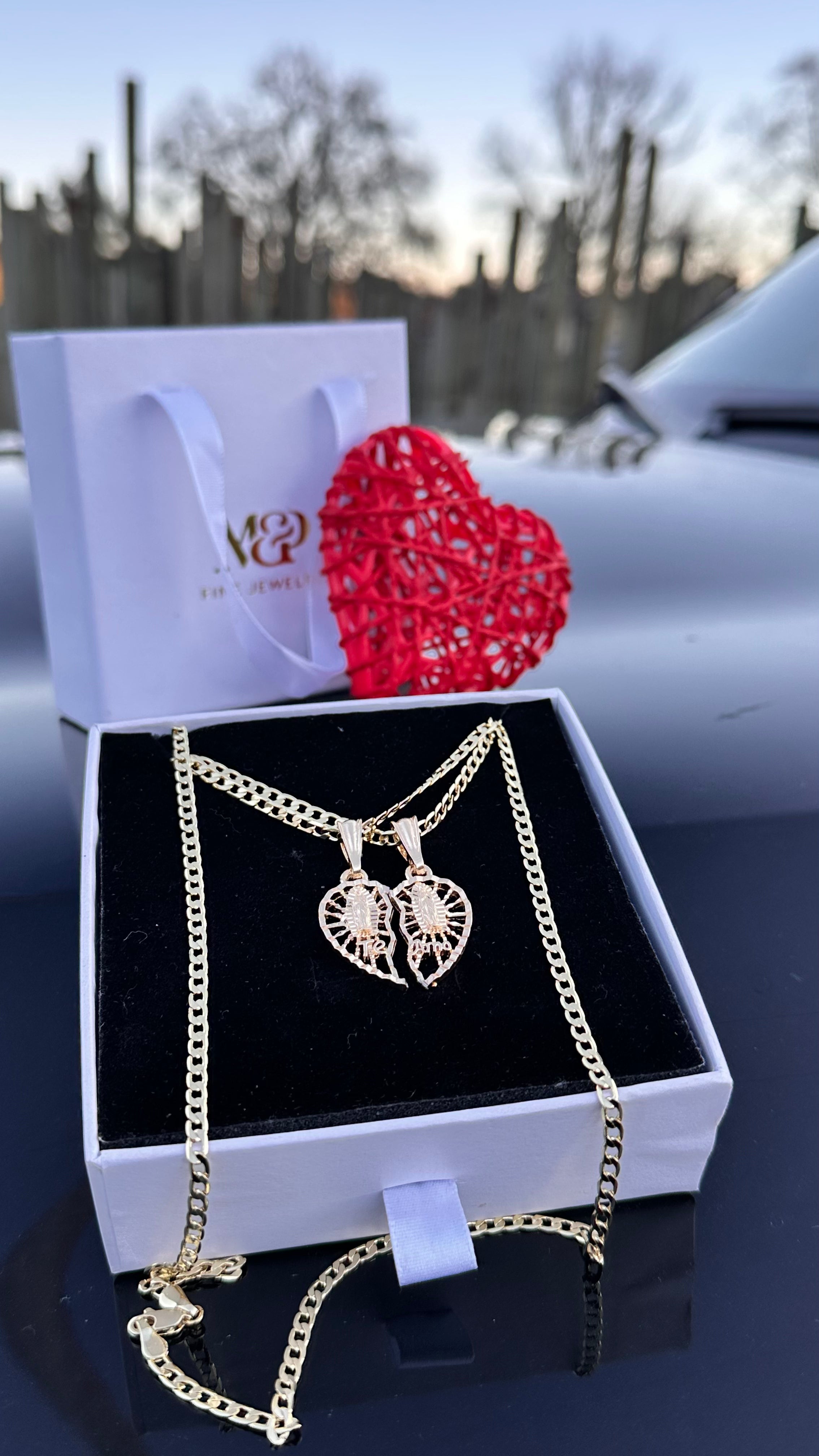 Te Amo Couple Heart Necklaces