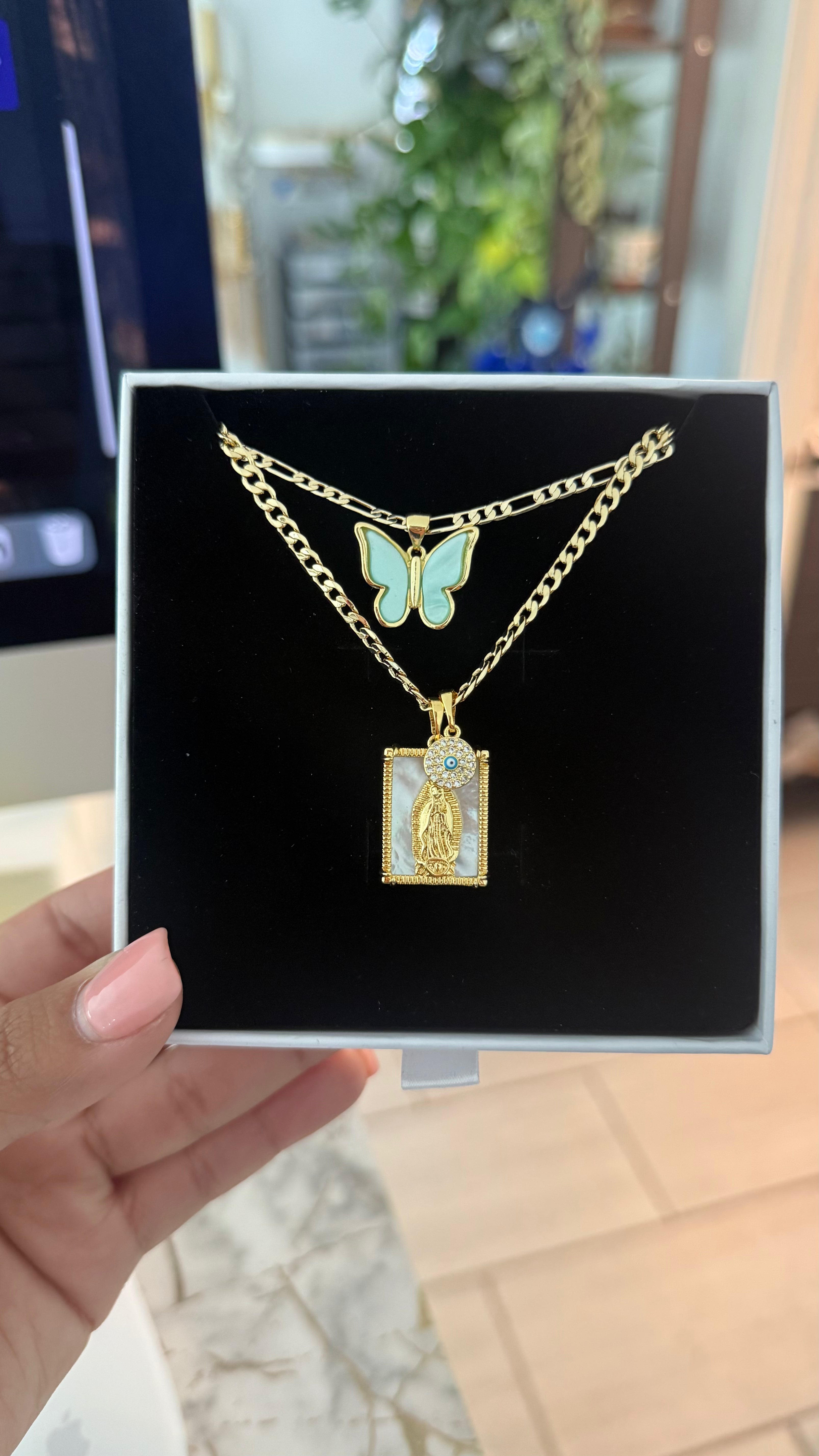 Turquoise Virgin Mary Necklace Set