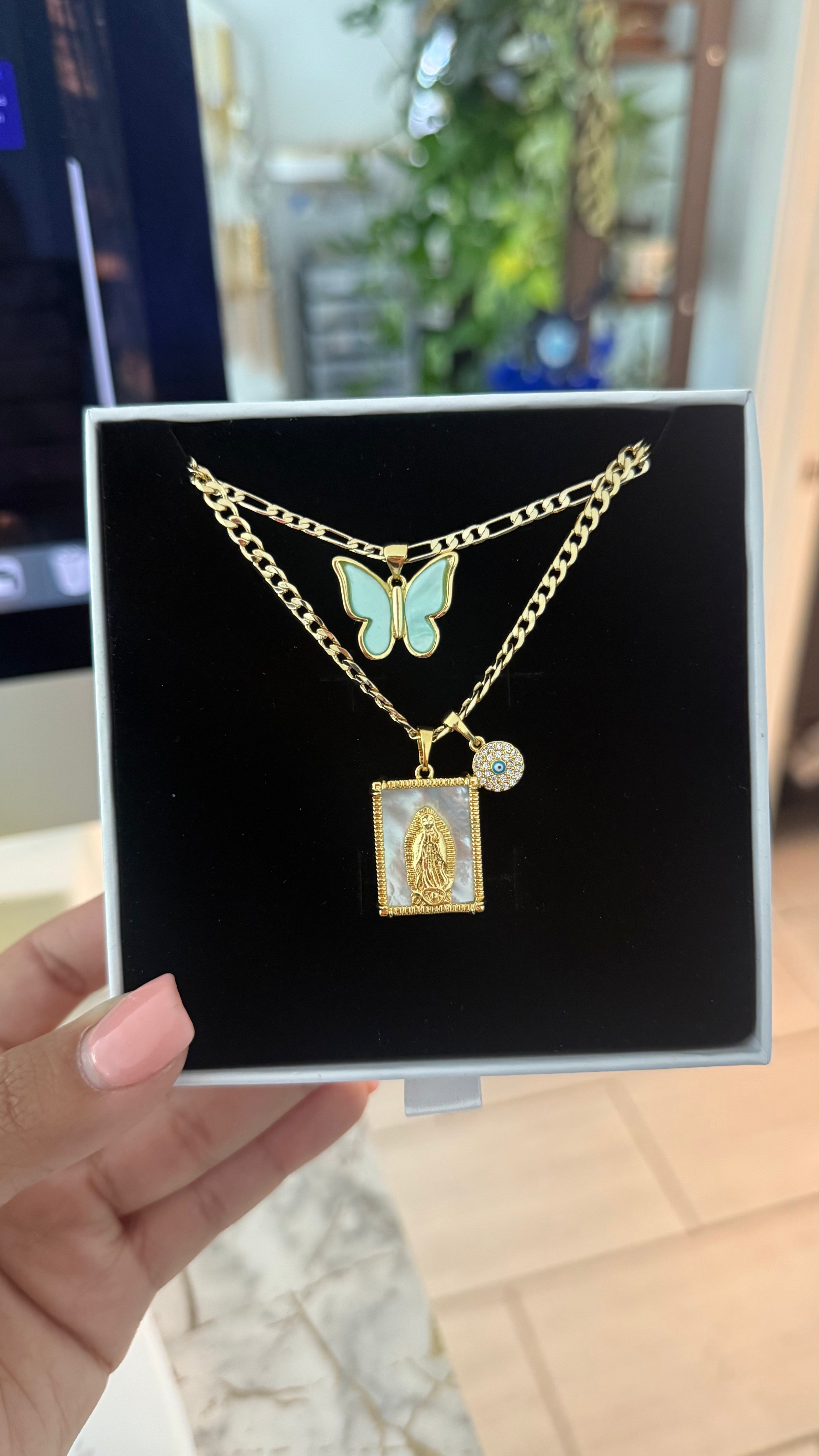 Turquoise Virgin Mary Necklace Set