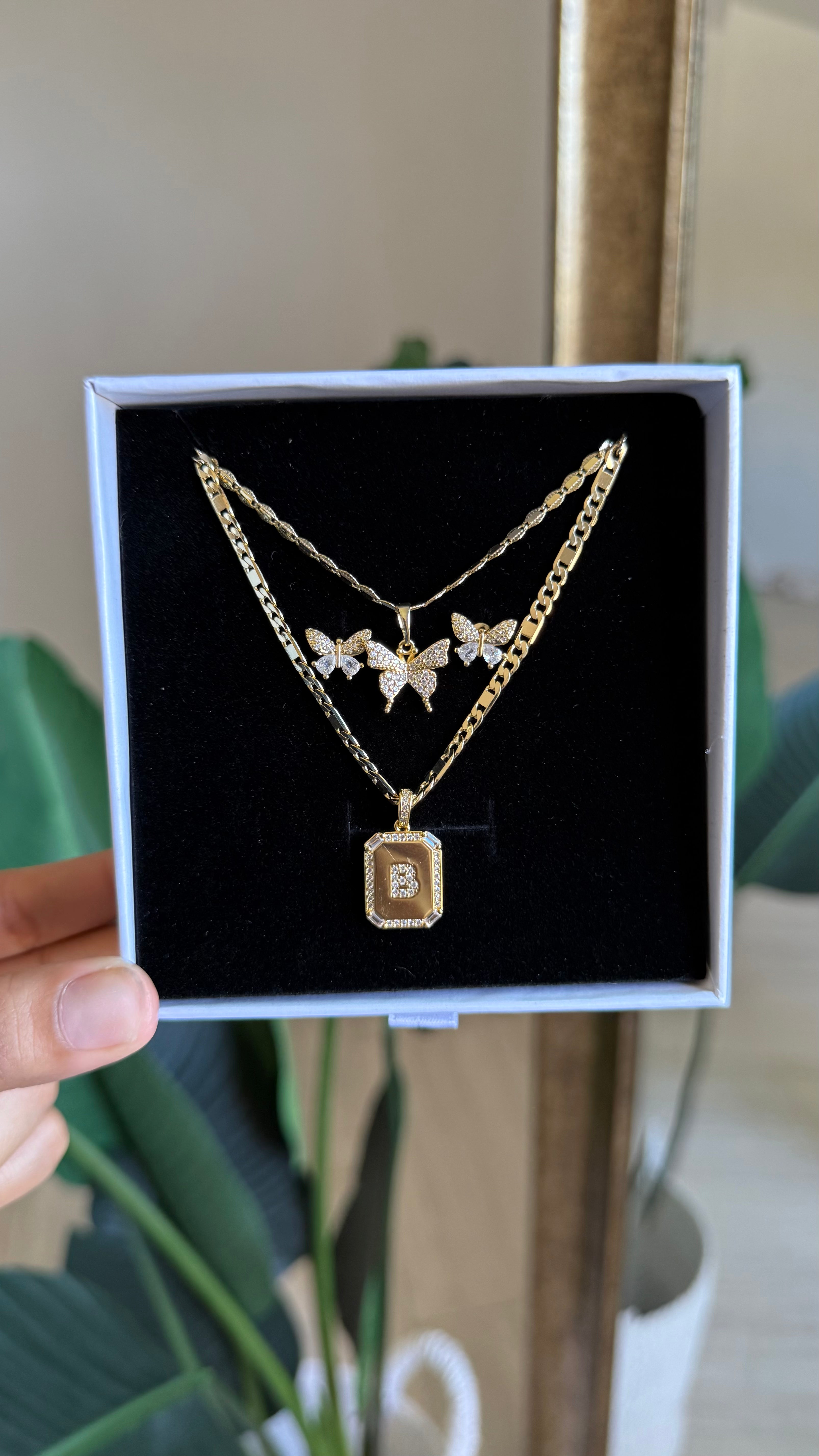 Personalized Initial & Butterfly Jewelry Set