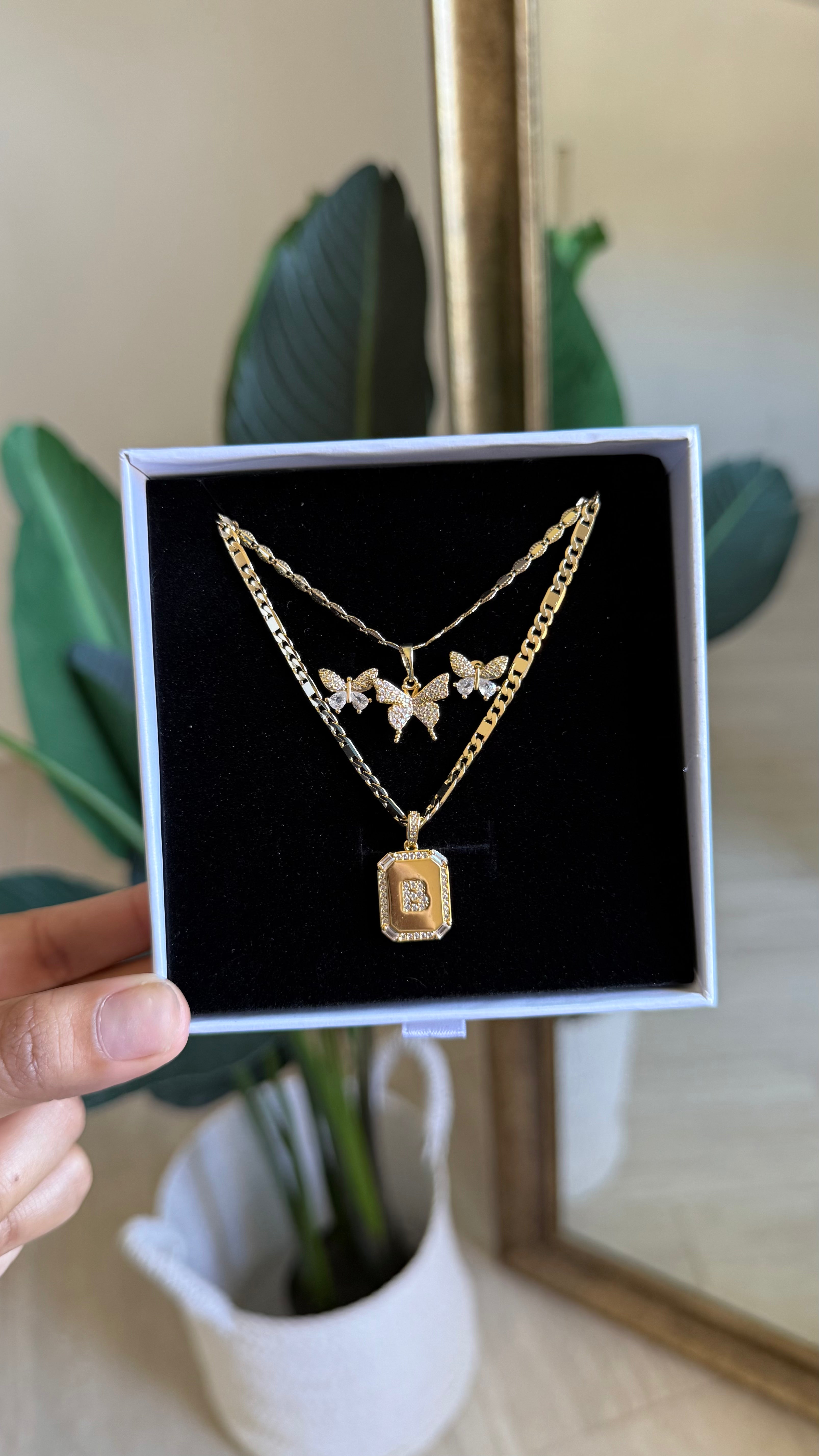 Personalized Initial & Butterfly Jewelry Set