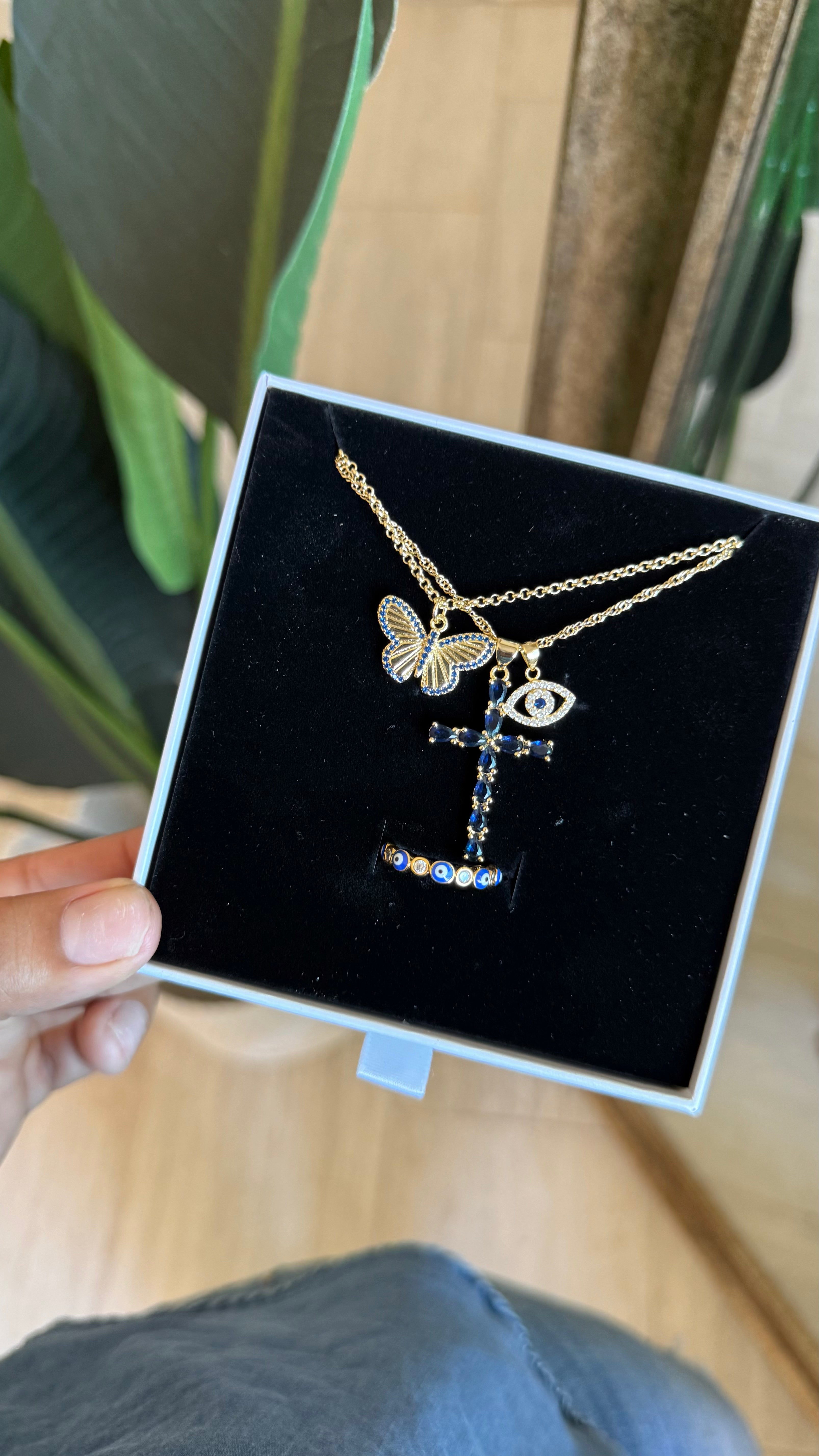 Navy Blue Butterfly & Evil Eye Protection Set
