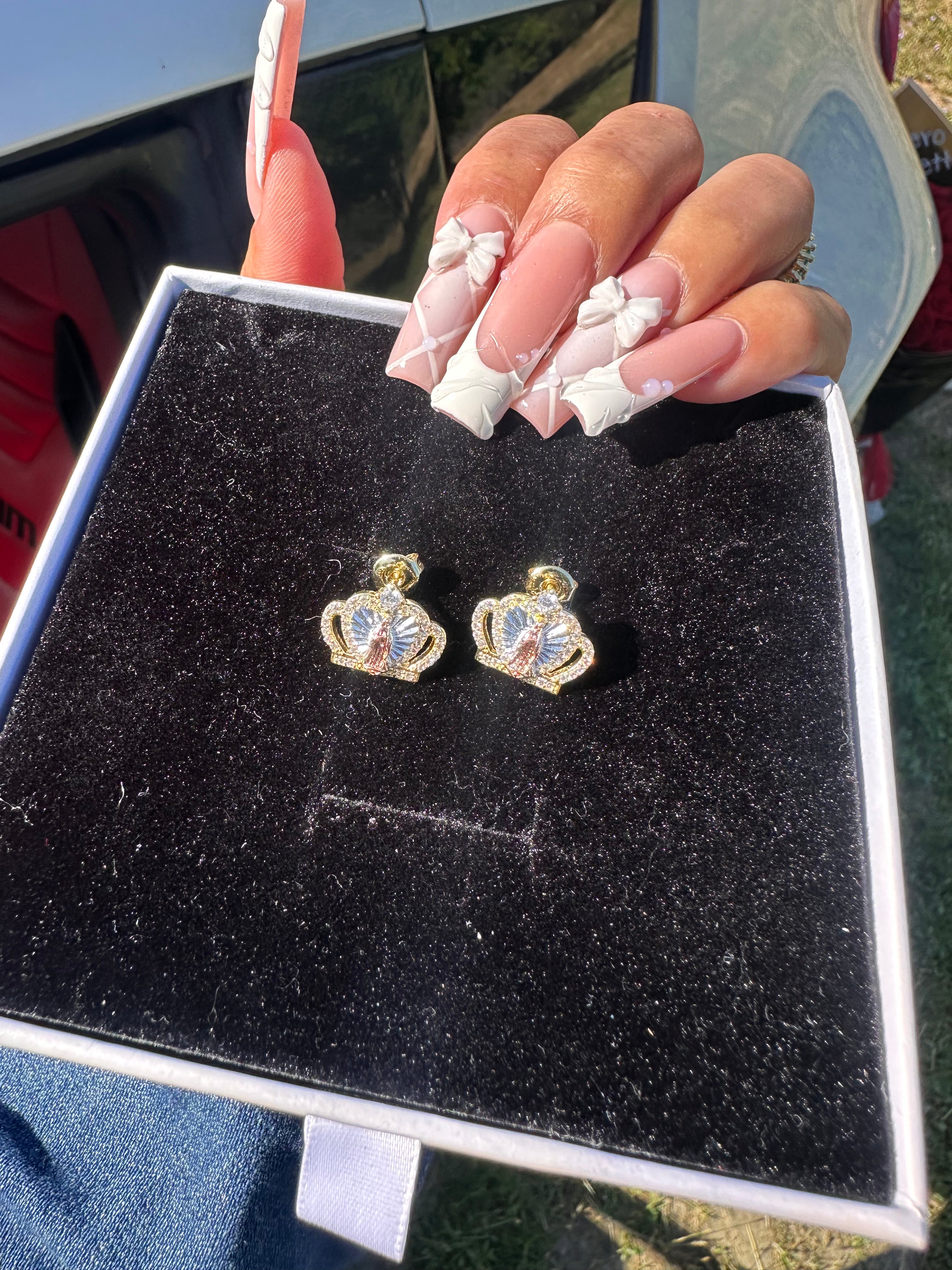 Virgin Mary Tiara Stud Earrings