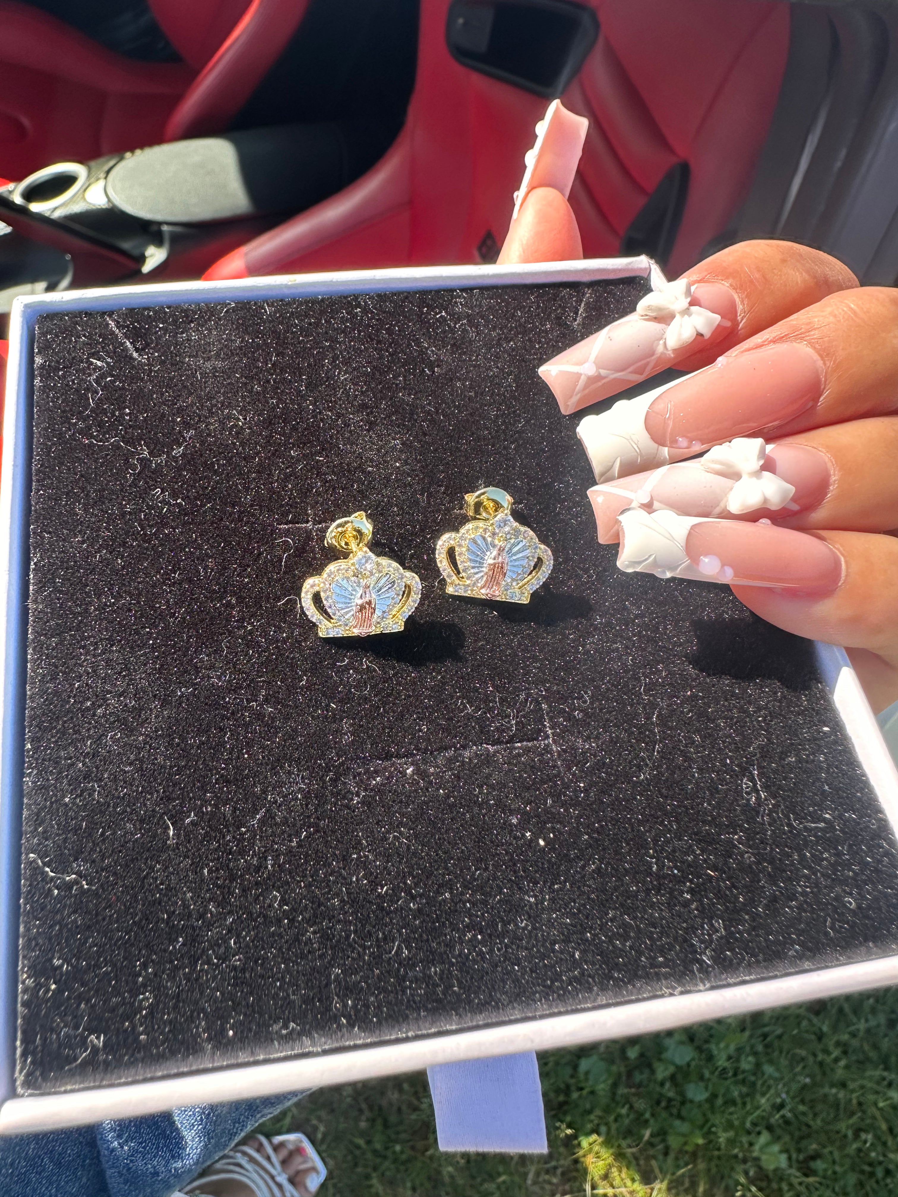 Virgin Mary Tiara Stud Earrings