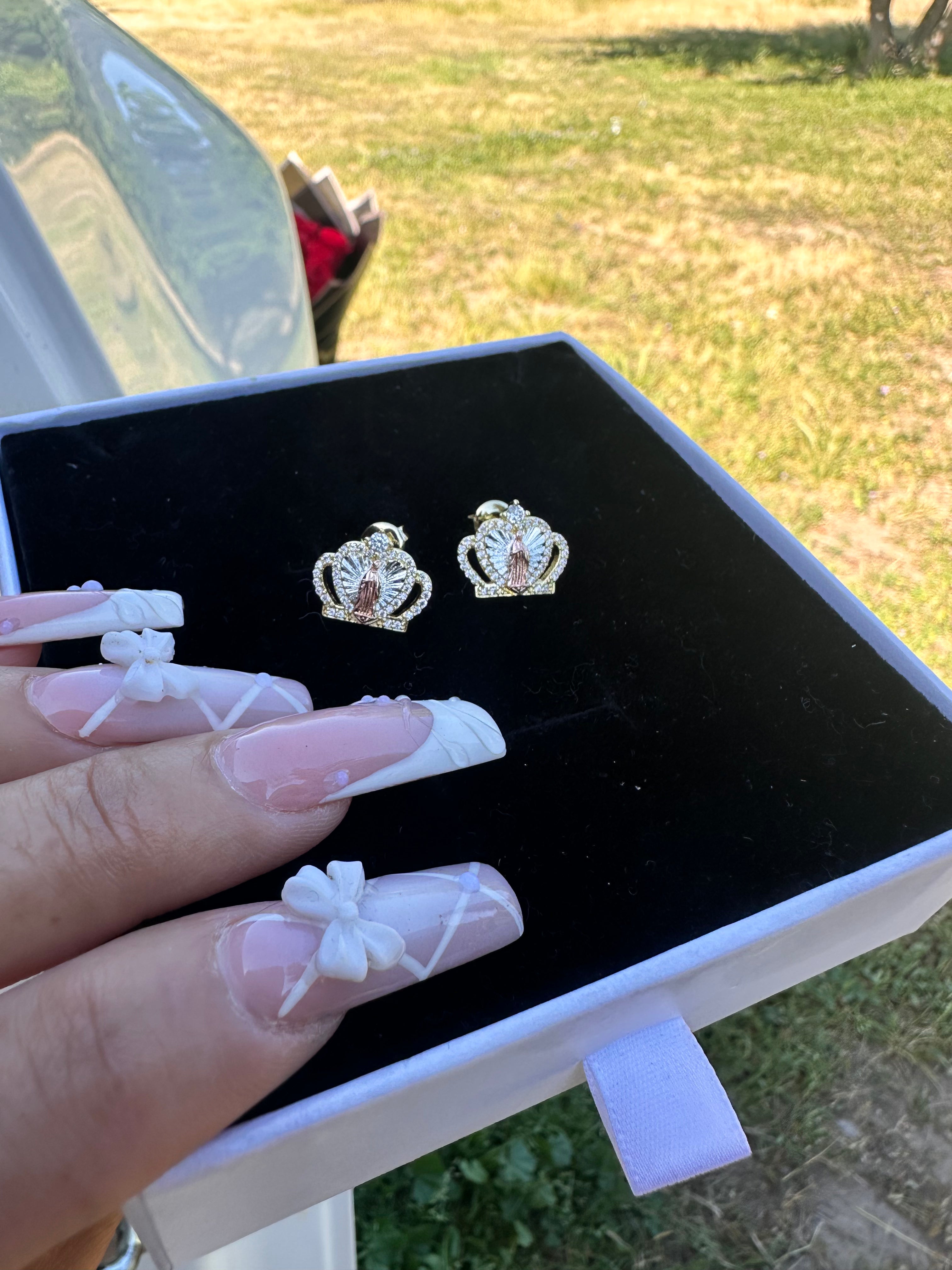 Virgin Mary Tiara Stud Earrings
