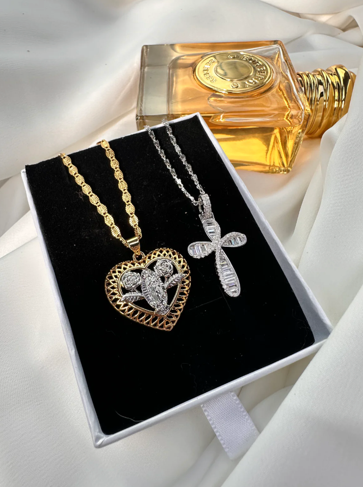 Dual Tone Mary Heart Necklace