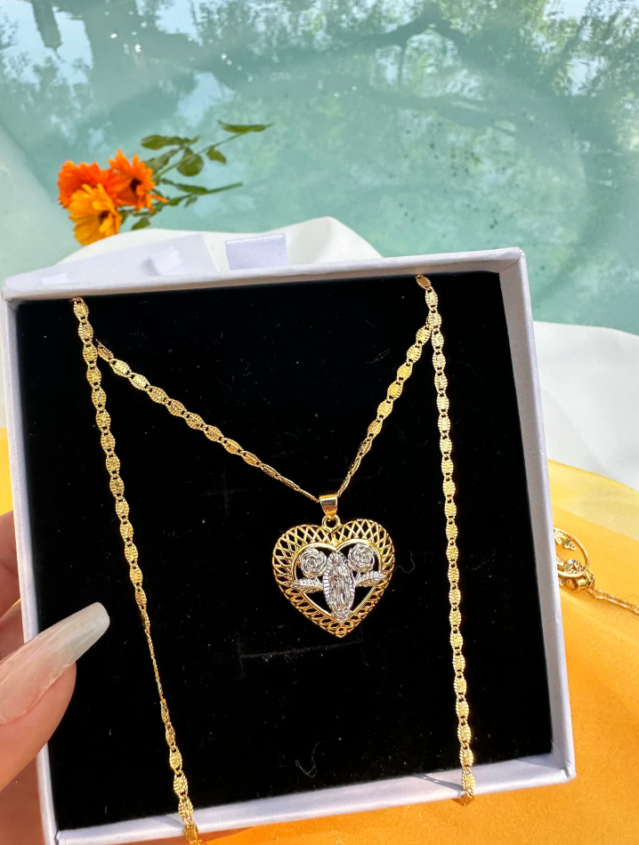 Dual Tone Mary Heart Necklace