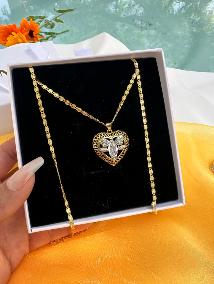 Dual Tone Mary Heart Necklace