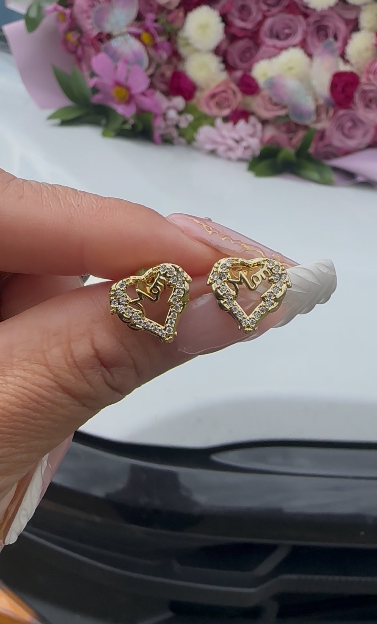 Mom Heart Stud Earrings