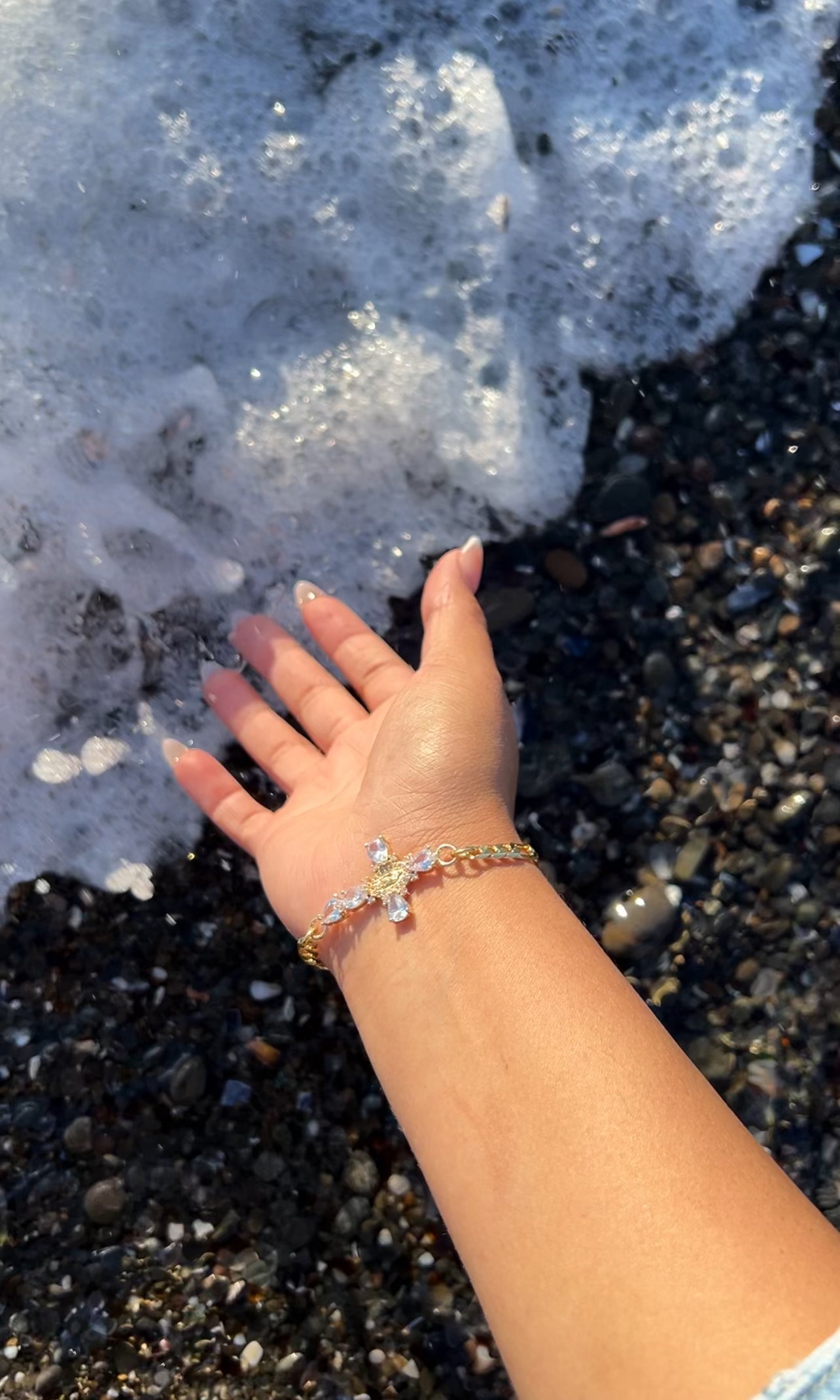 White Lady of Guadalupe Cross Bracelet