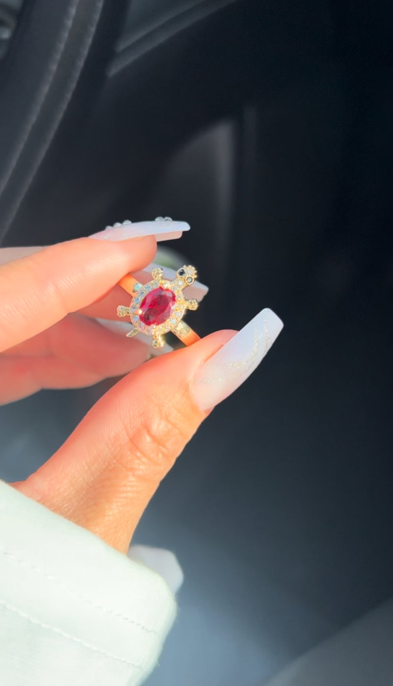 "Swim at your own pace" Ruby Sea Turtle Ring