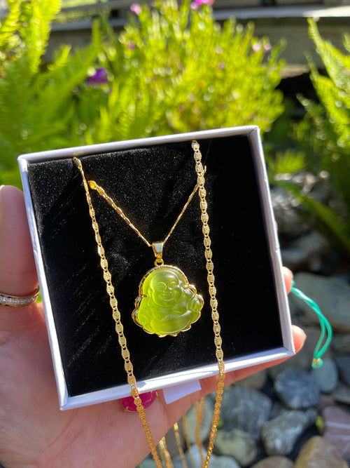 Green Quartz Buddha Necklace