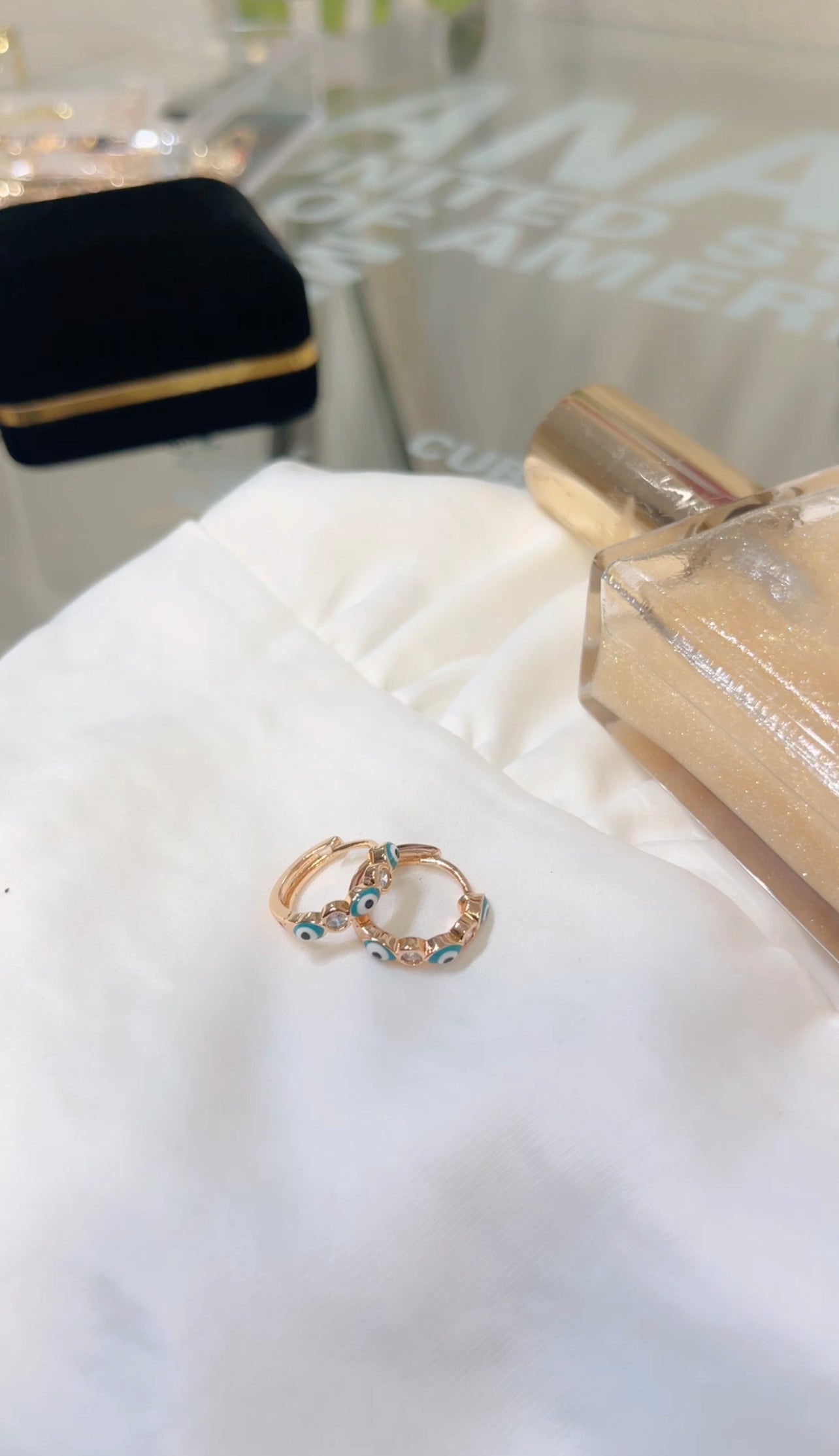 Green Evil Eye Gold Hoops