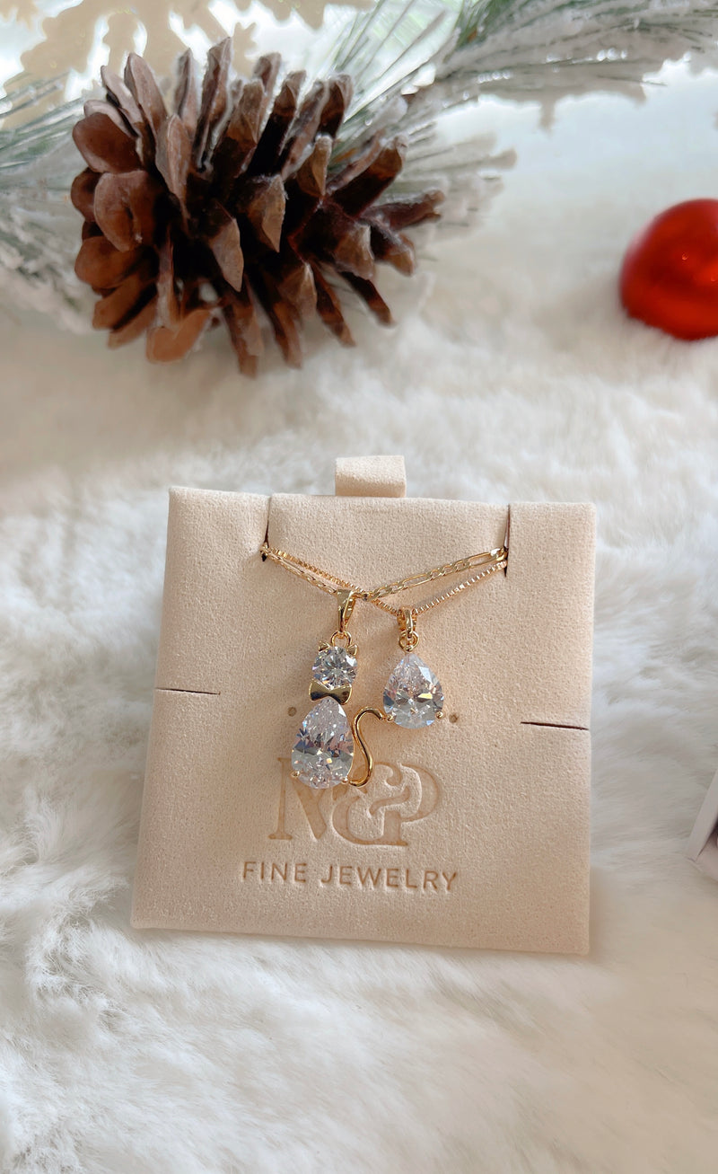 Diamond Kitty Necklace Set