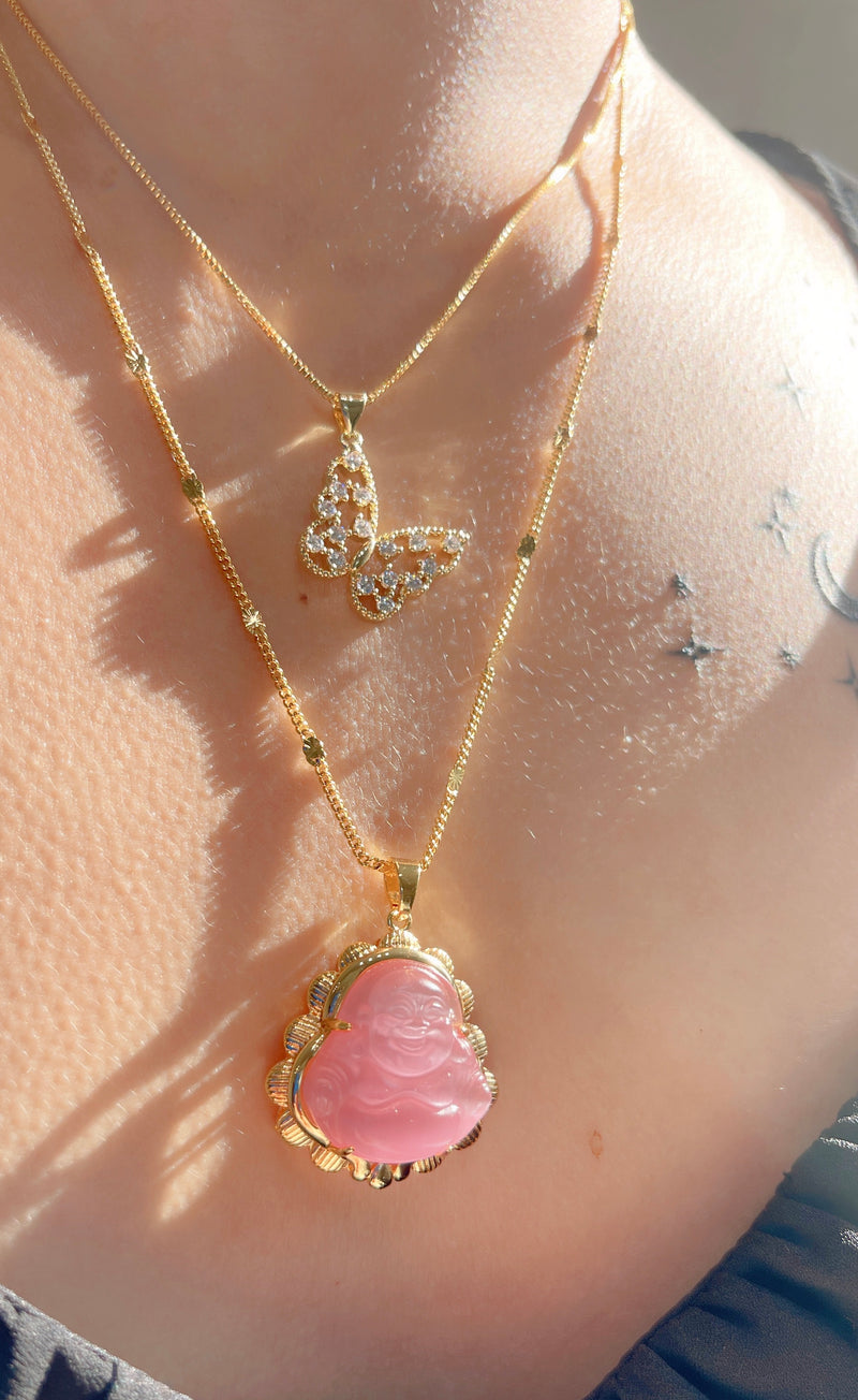 Delicate Butterfly Buddha Necklace Set