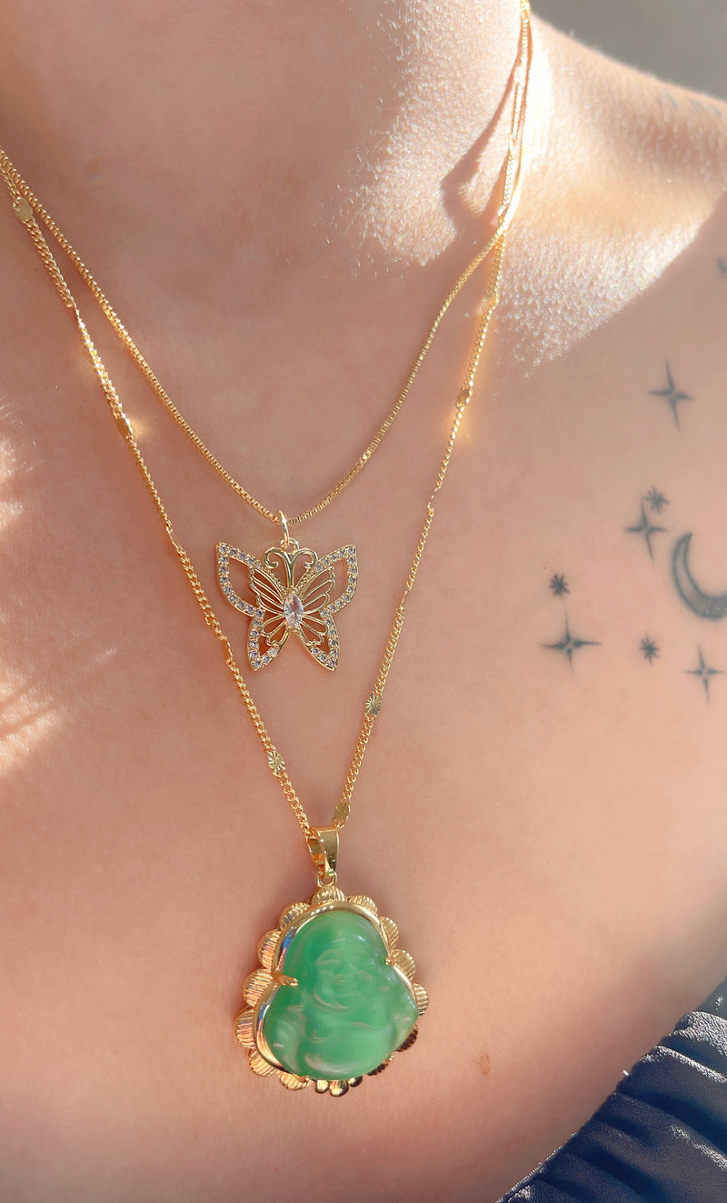 Green Butterfly Buddha Necklace Set