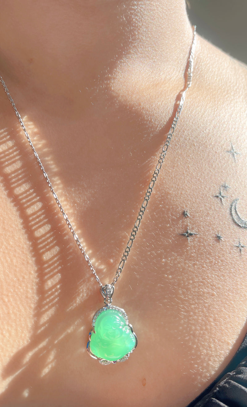 Silver Green Buddha Necklace