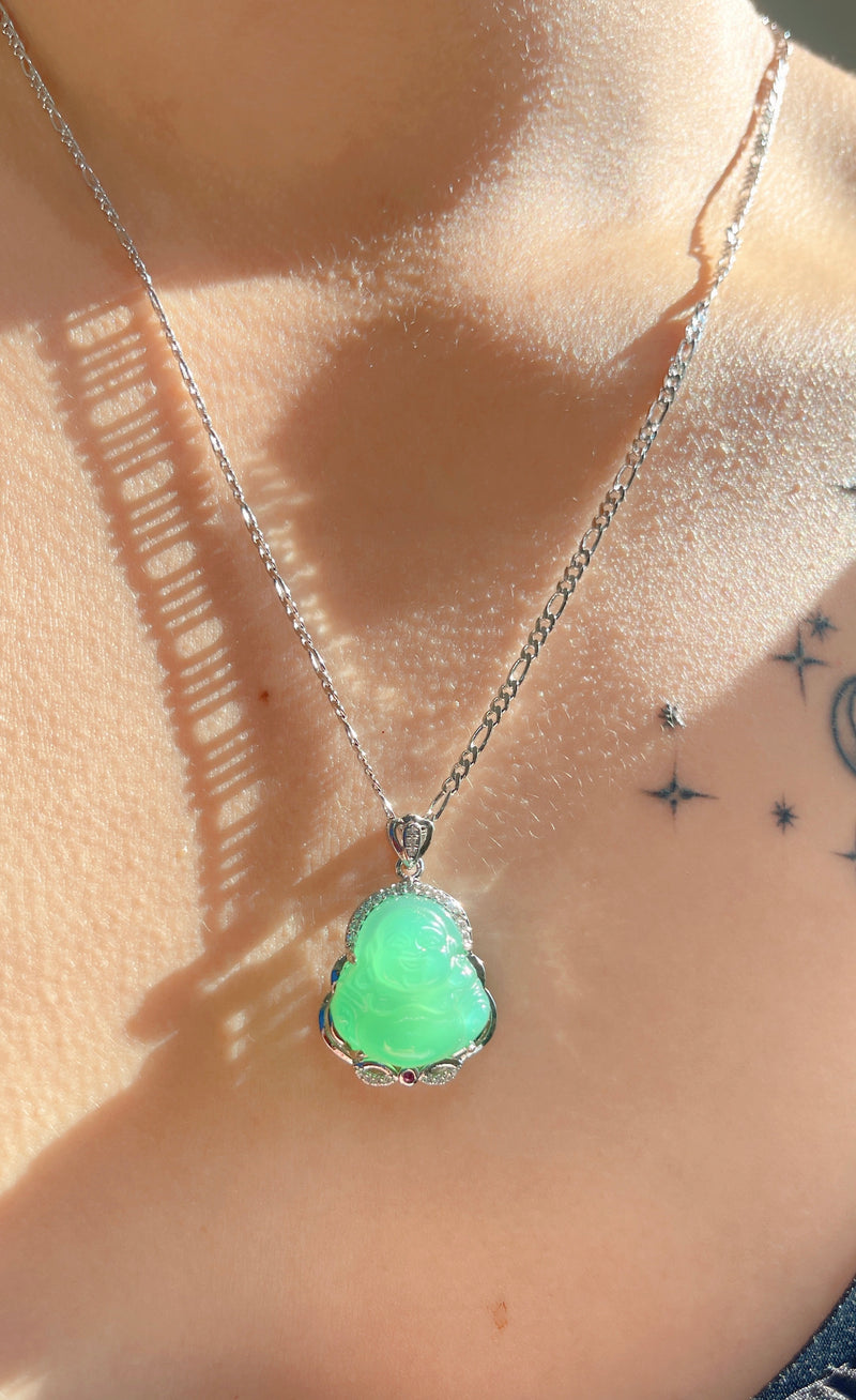 Silver Green Buddha Necklace