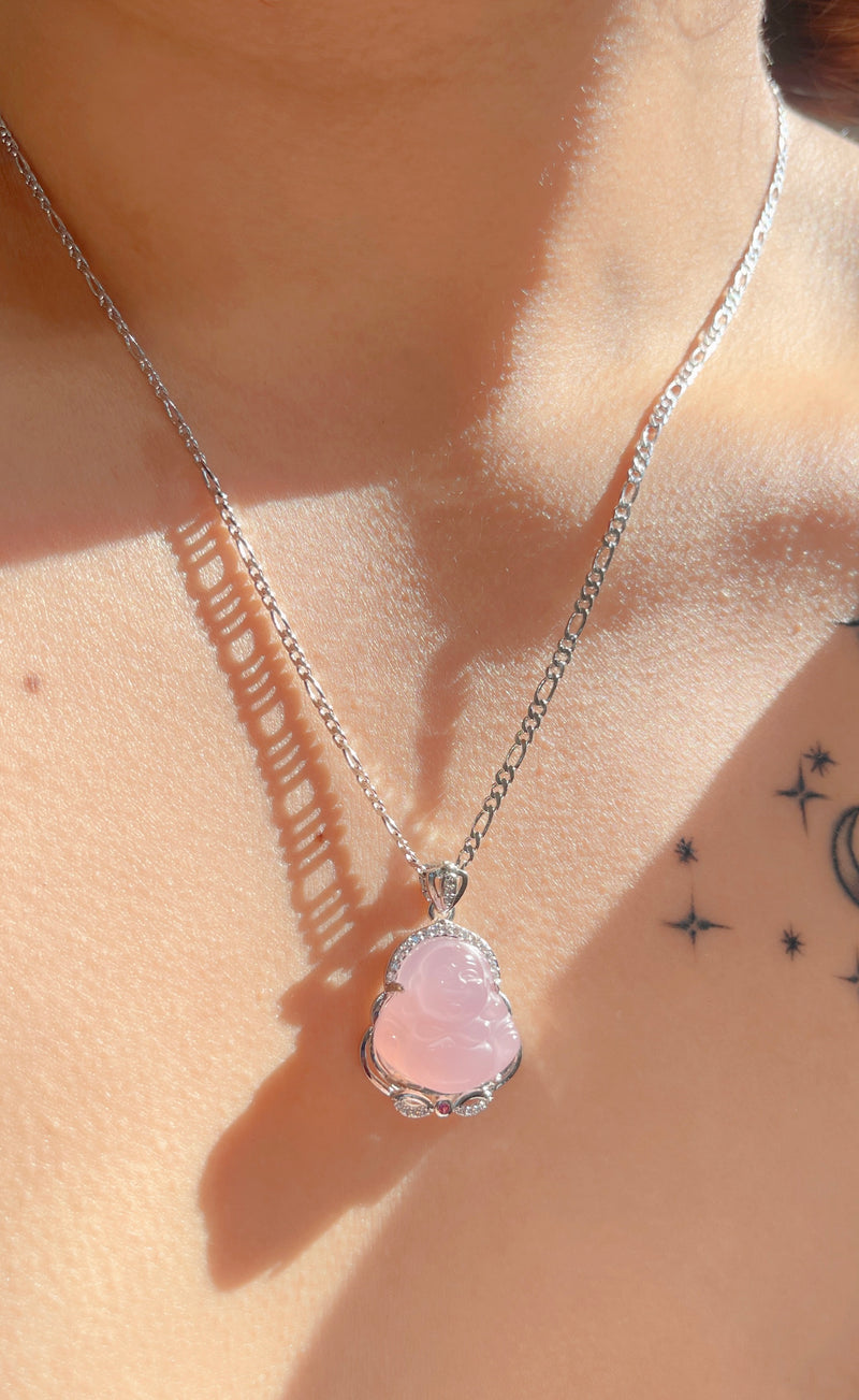 Silver Pink Buddha Necklace