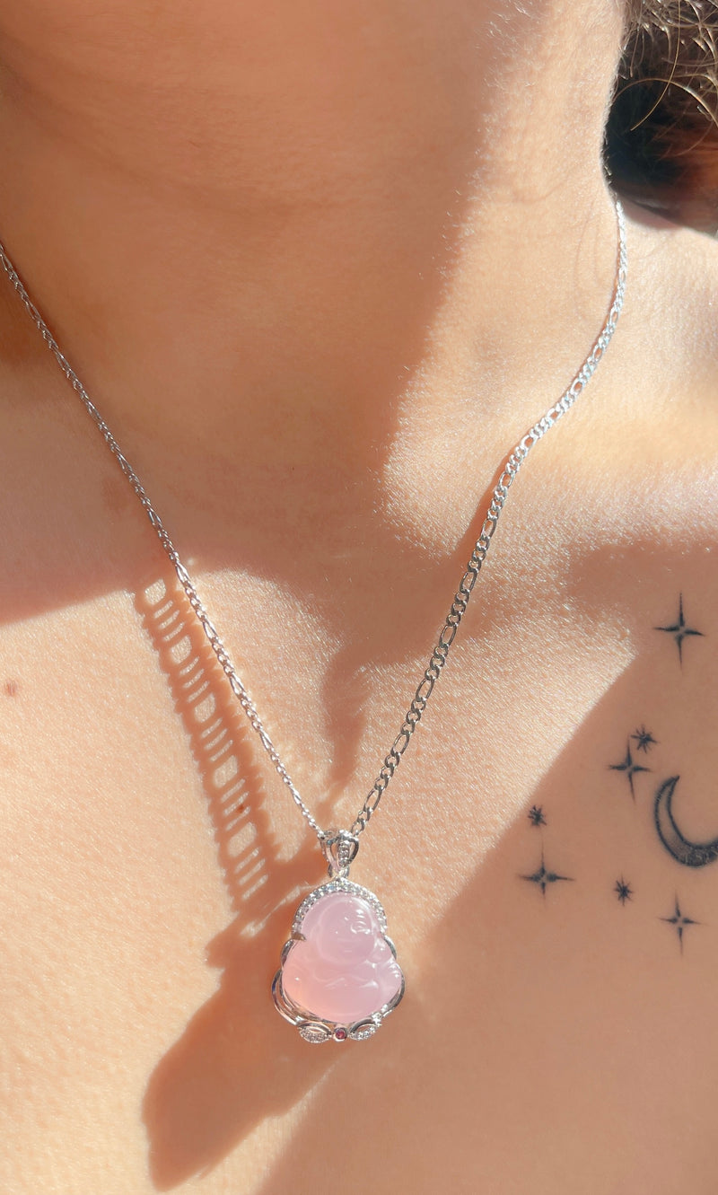 Silver Pink Buddha Necklace