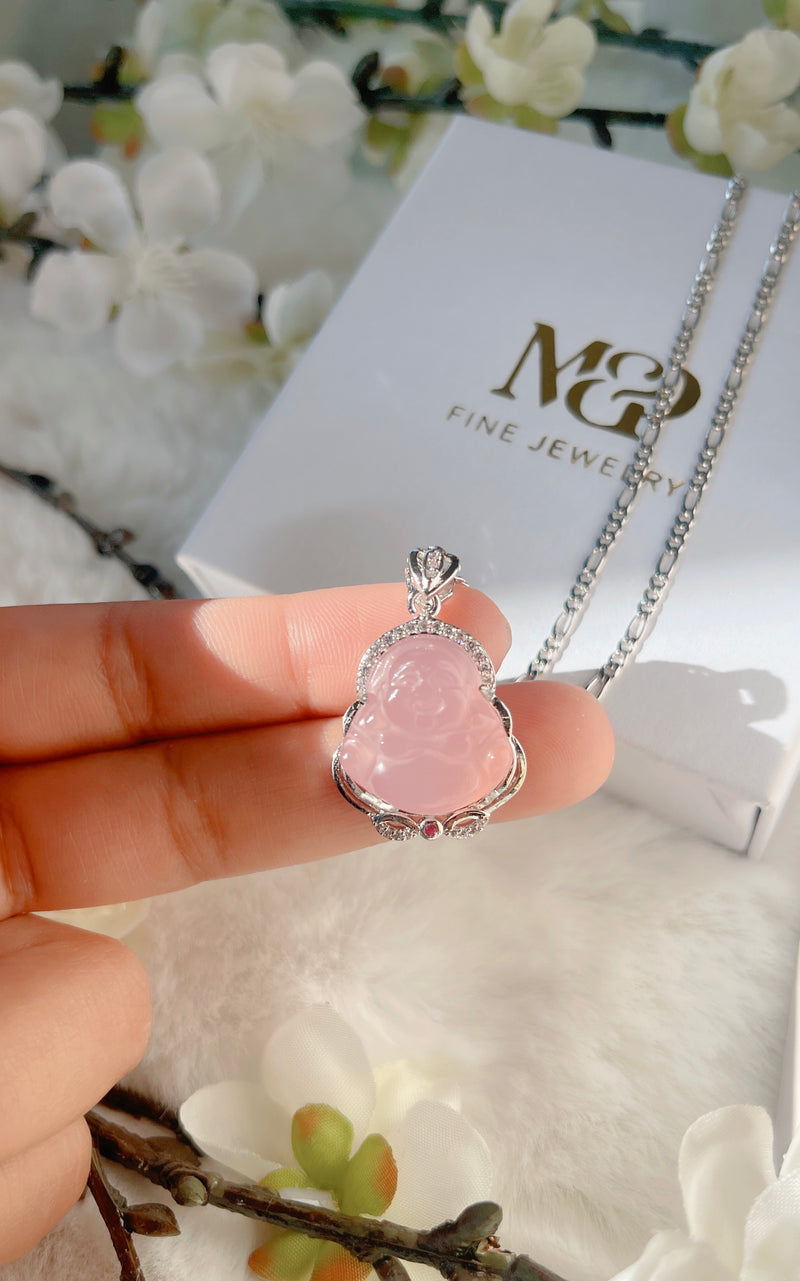 Silver Pink Buddha Necklace