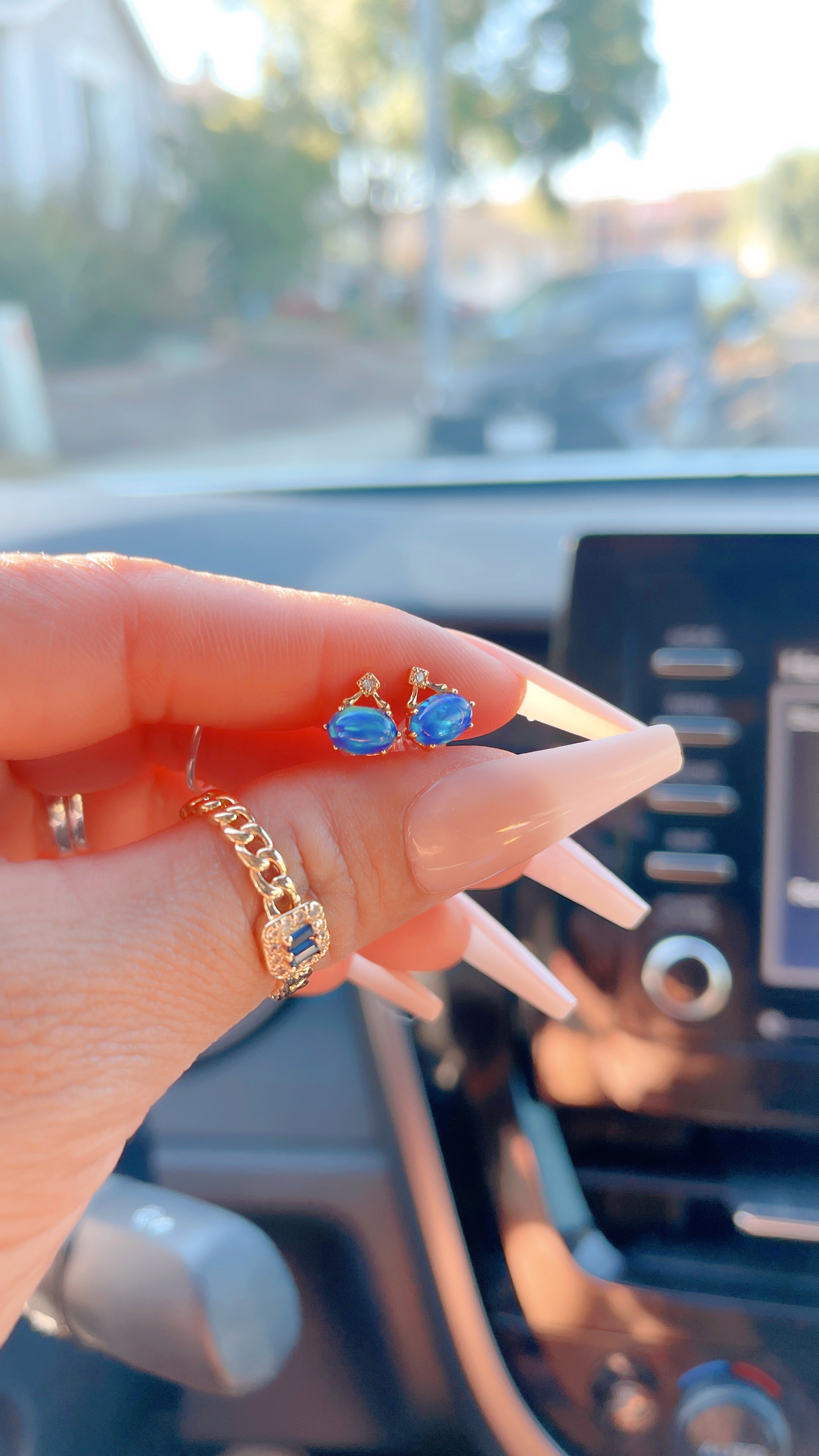 Blue Opal Stud Earrings