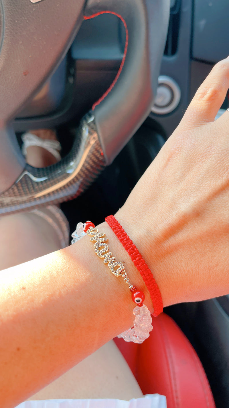 Pulsera Mama de cuarzo transparente rojo