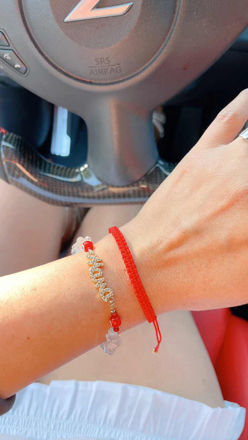 Pulsera Mama de cuarzo transparente rojo