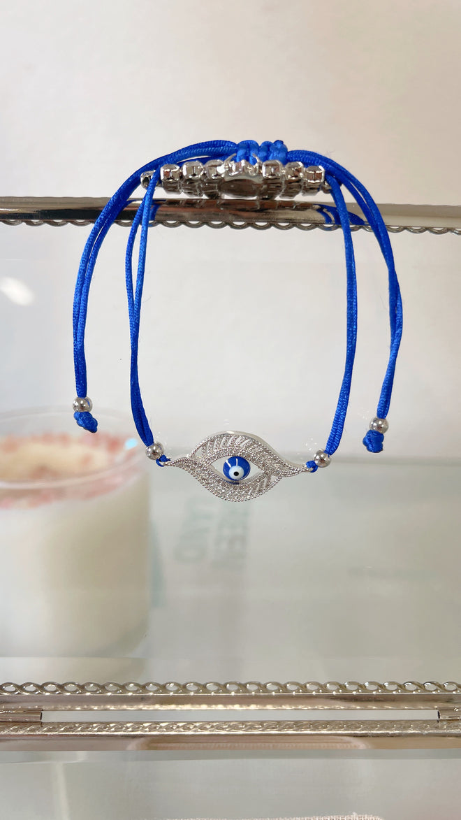 Pulsera azul marino contra el mal de ojo (plata)