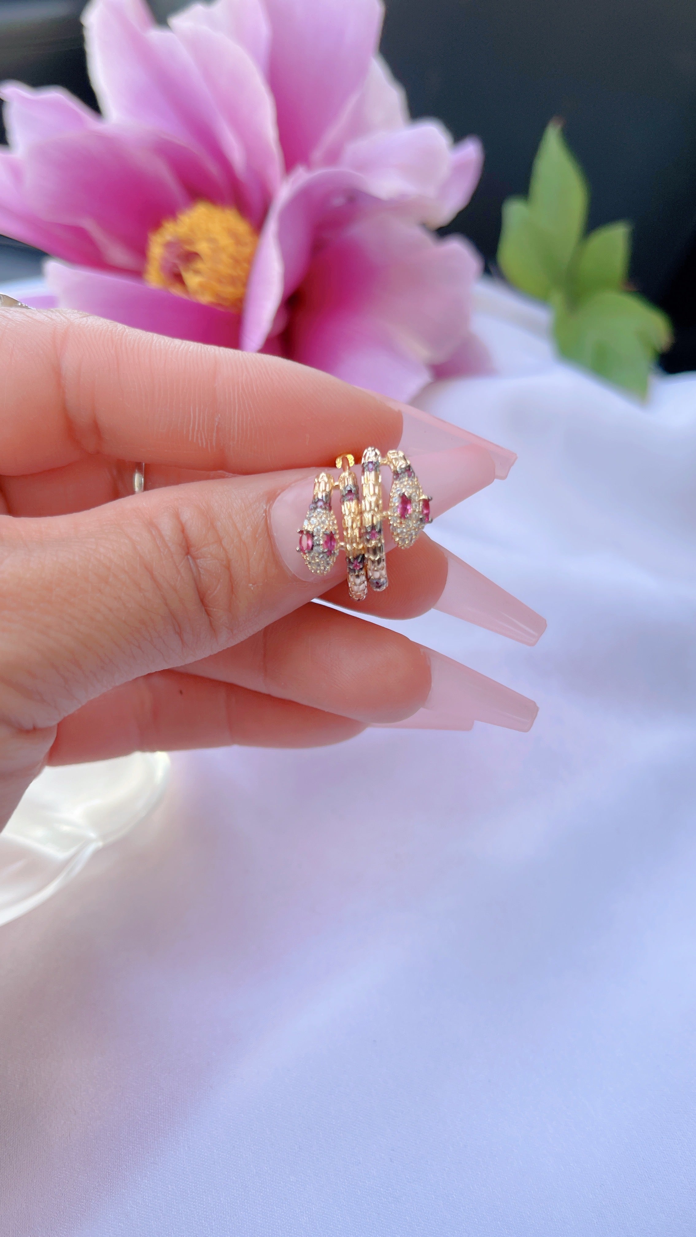 Magenta Snake Hoop Earrings
