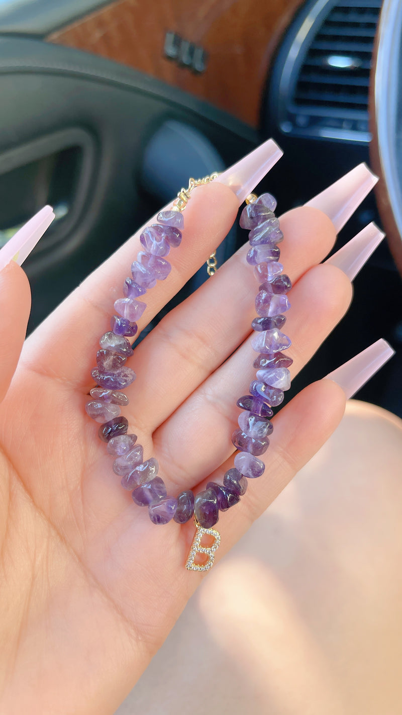 Dark Amethyst Initial Bracelet