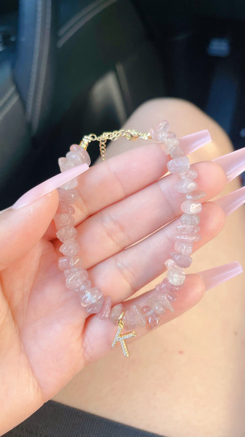 Strawberry Quartz Initial Bracelet
