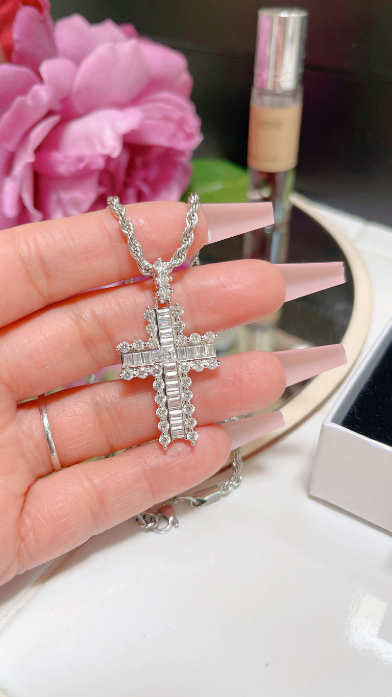 Diamond Silver Cross Necklace