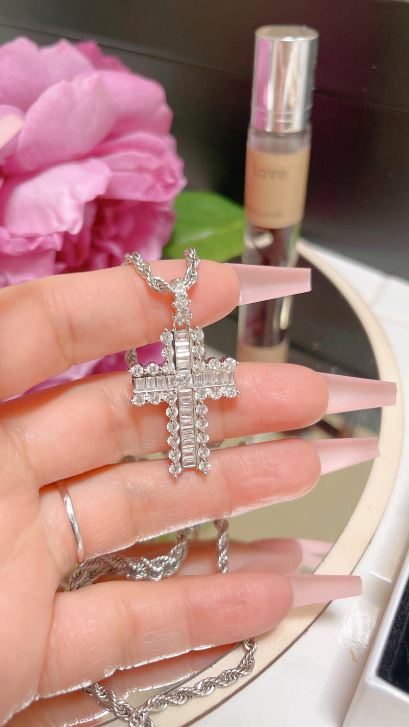 Diamond Silver Cross Necklace