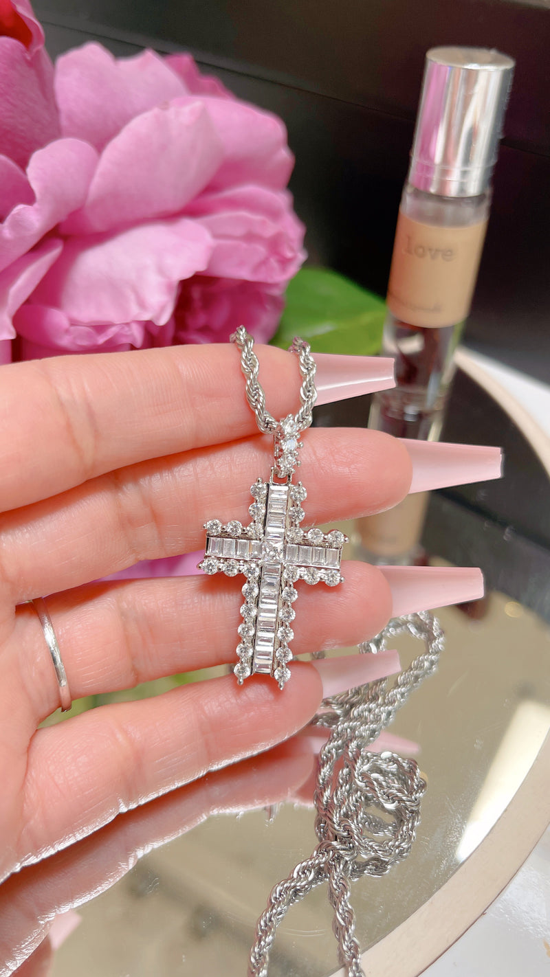 Diamond Silver Cross Necklace