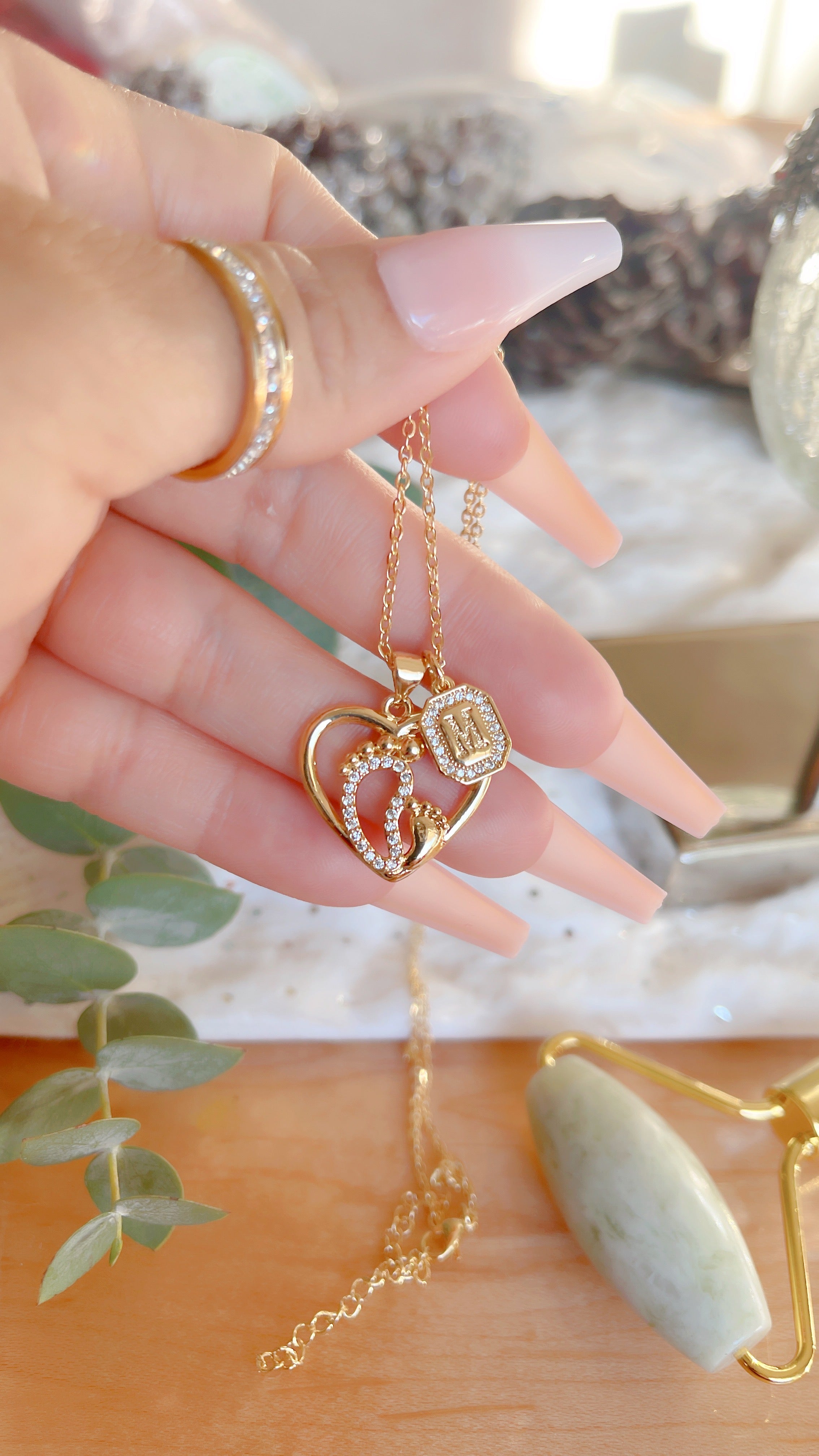 Initial Baby Feet Heart Necklace