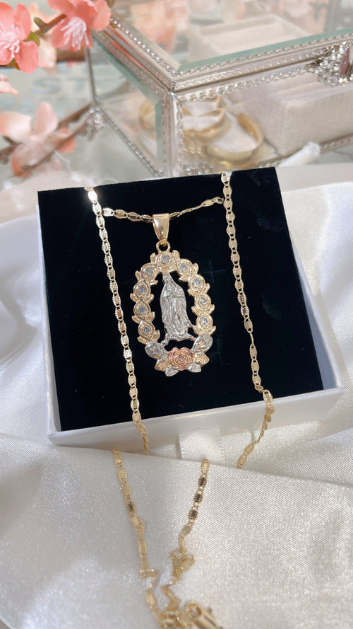 Gold Filled: White Virgencita Necklace