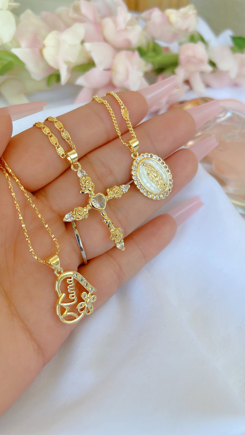 Mama Heart Cross Necklace Set