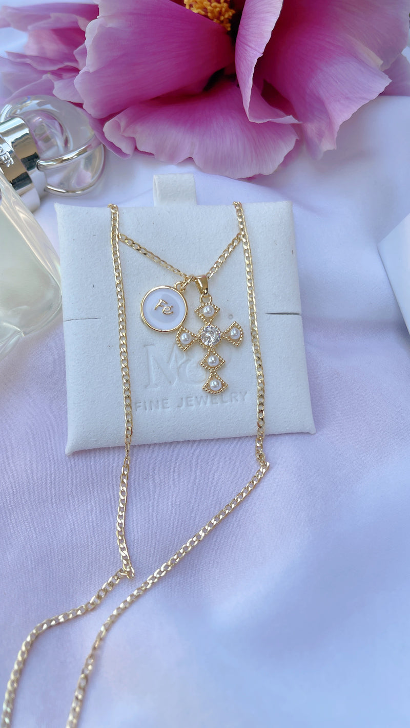 White Fe Cross Necklace