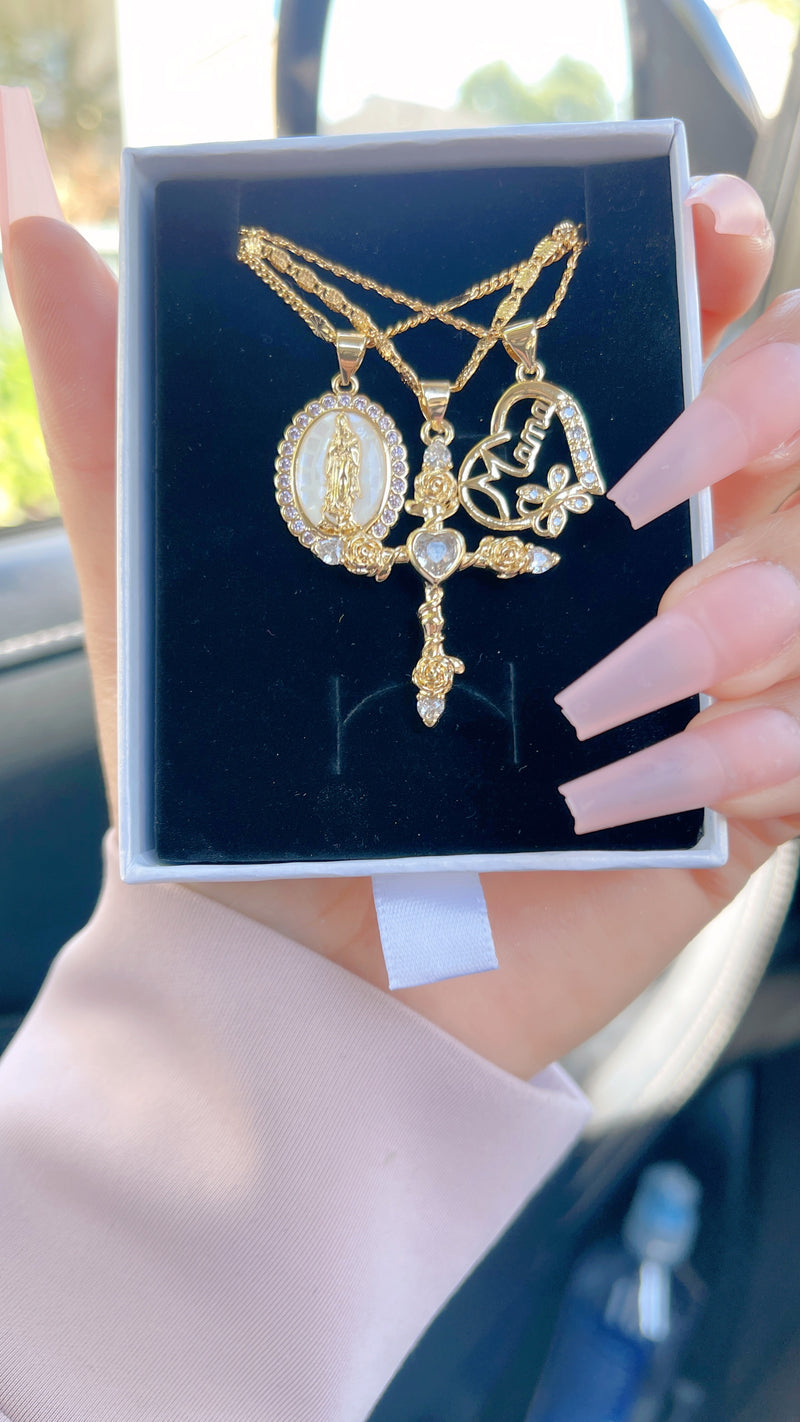 Mama Heart Cross Necklace Set