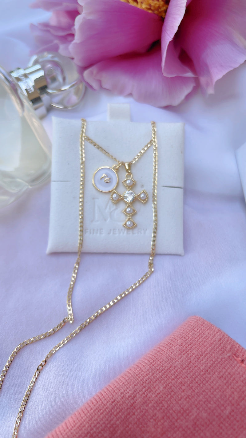 White Fe Cross Necklace