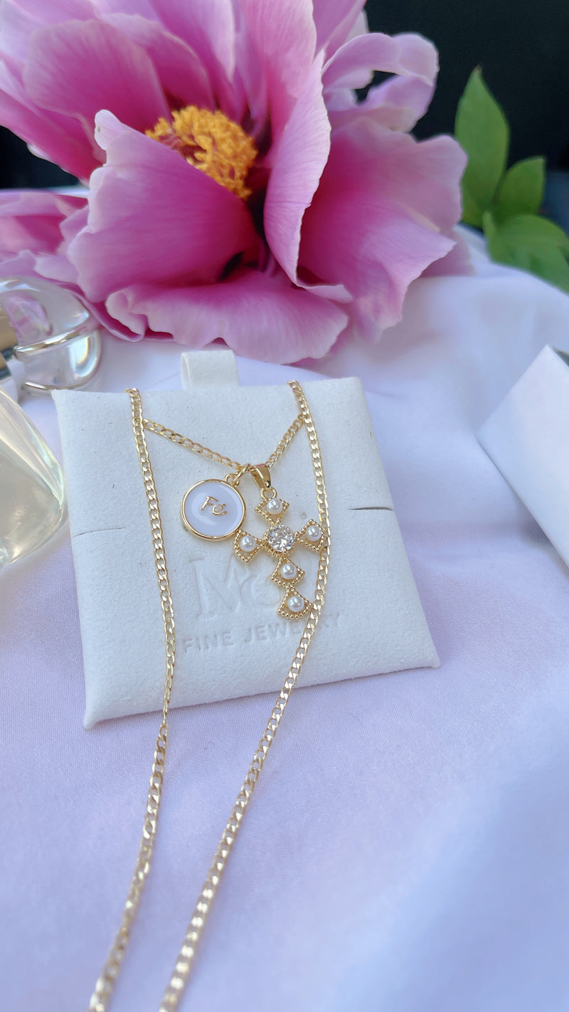 White Fe Cross Necklace