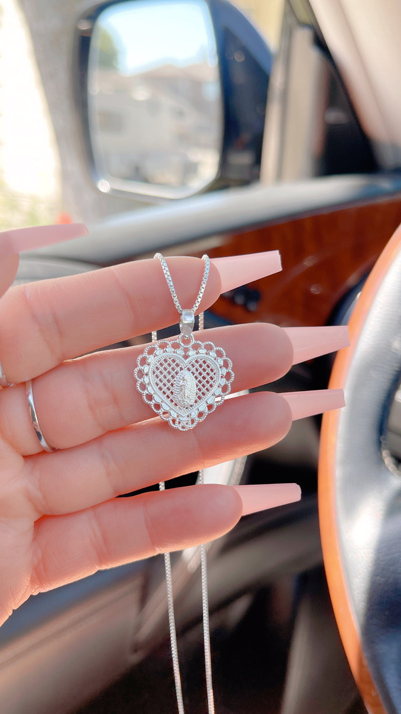 Silver Virgencita Heart Necklace
