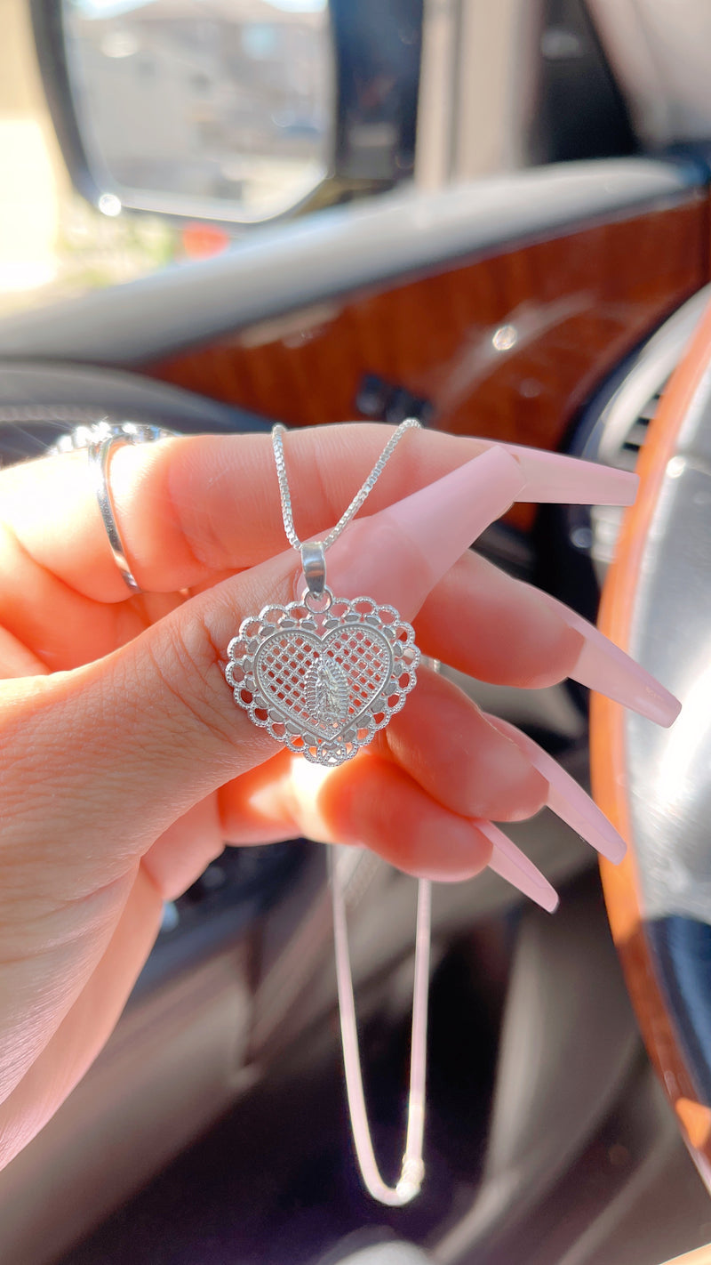 Silver Virgencita Heart Necklace