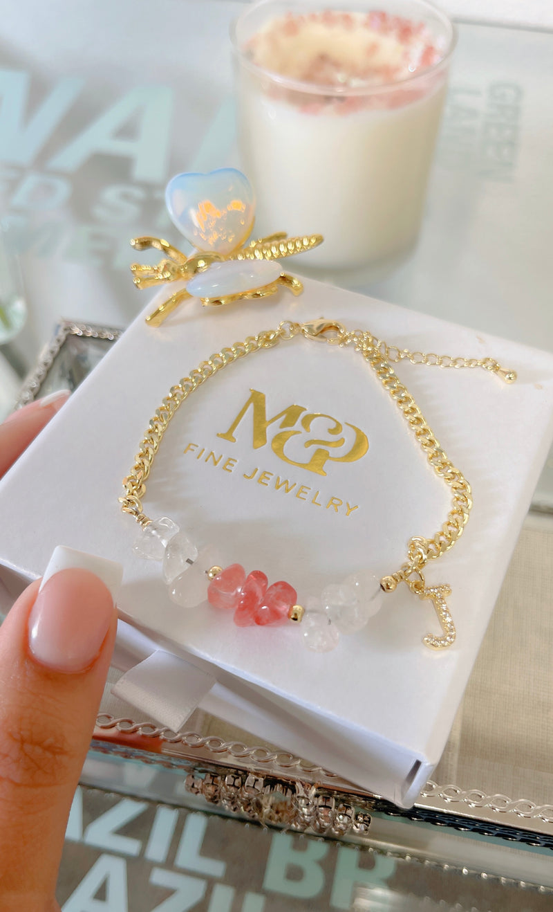 Pulsera de cuarzo transparente y cuarzo rosa